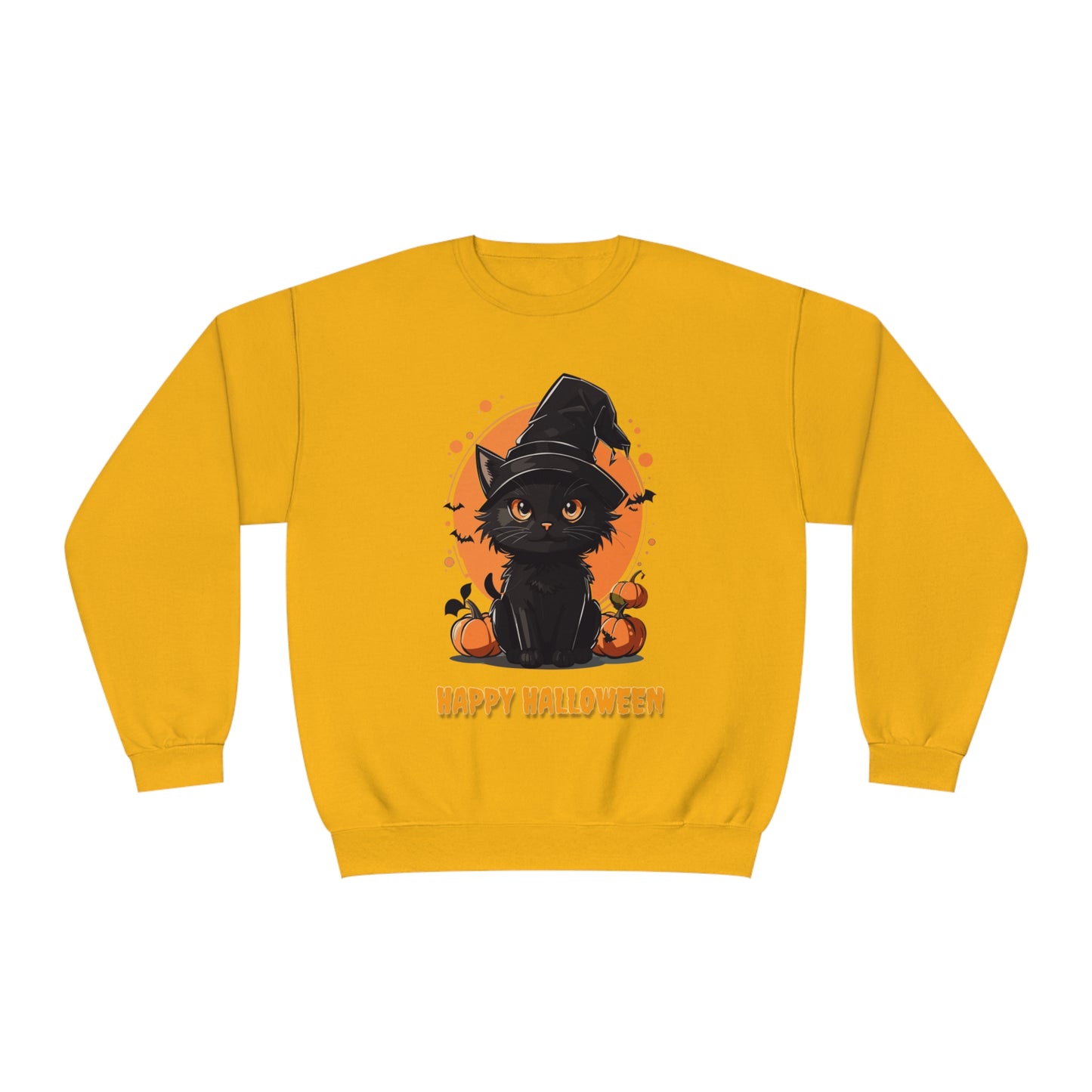 Halloween Cat Sweatshirt Unisex Funny Cat Witch Hat Graphic Shirt Gifts Spooky Long Sleeve Crewneck Shirt Tops