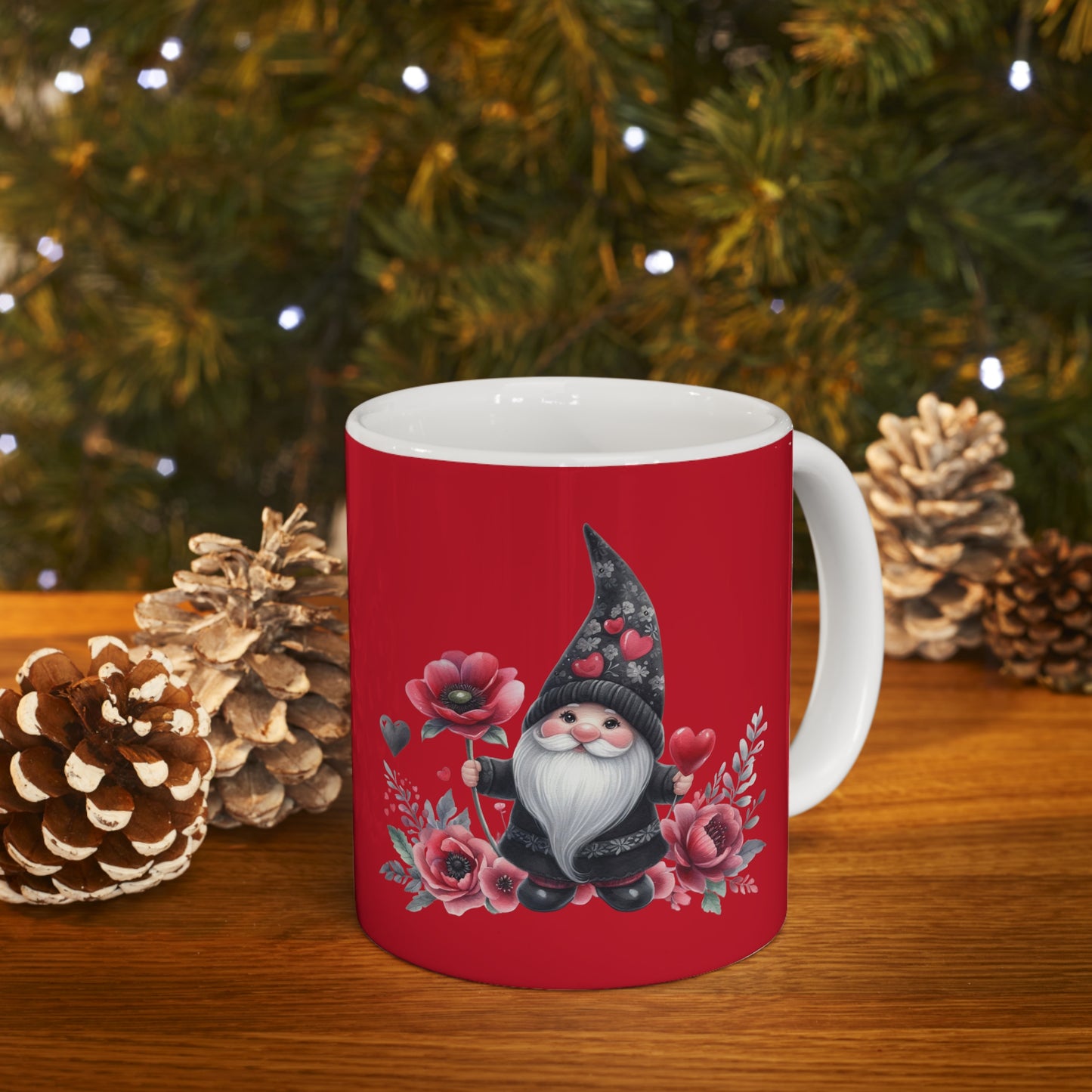 Black Valentine Gnome Ceramic Mug 11oz