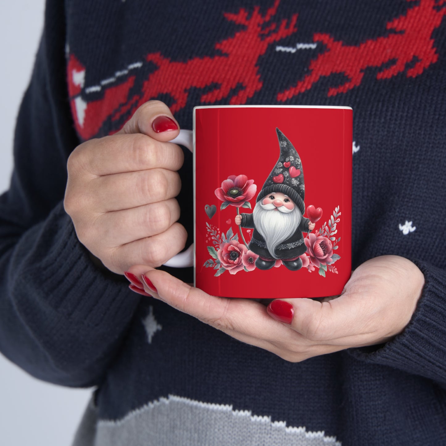 Black Valentine Gnome Ceramic Mug 11oz