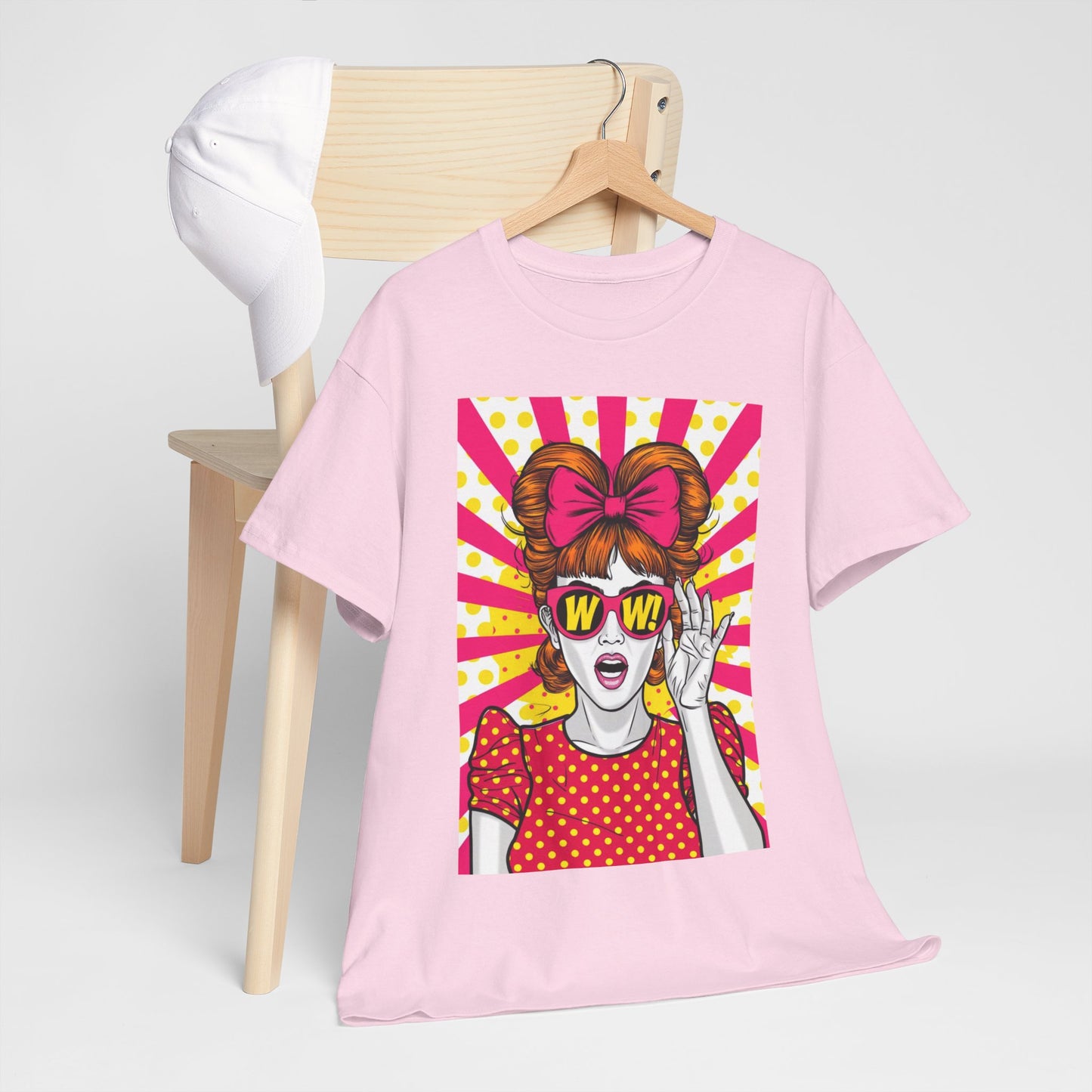 PopArt Girl WOW with Sunglasses Unisex heavy cotton Tshirt