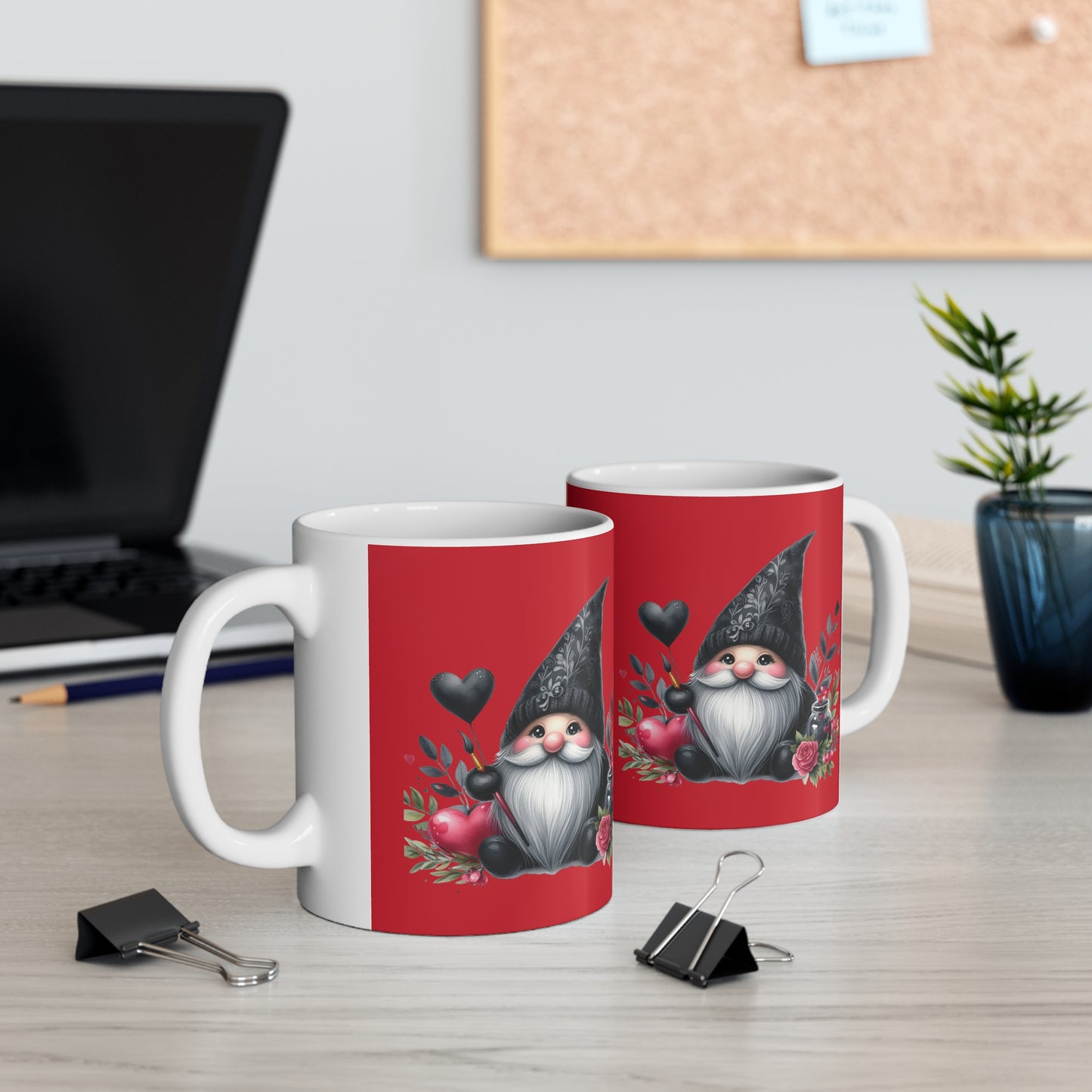 Black Valentine Gnome Ceramic Mug 11oz