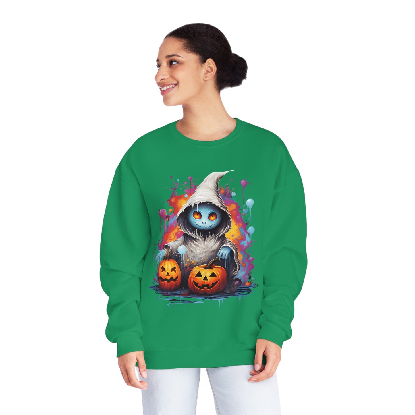 Cute Halloween Unisex Sweatshirt Jack-O-Lanterns Graphic Shirt Gifts Spooky Long Sleeve Crewneck Shirt Tops