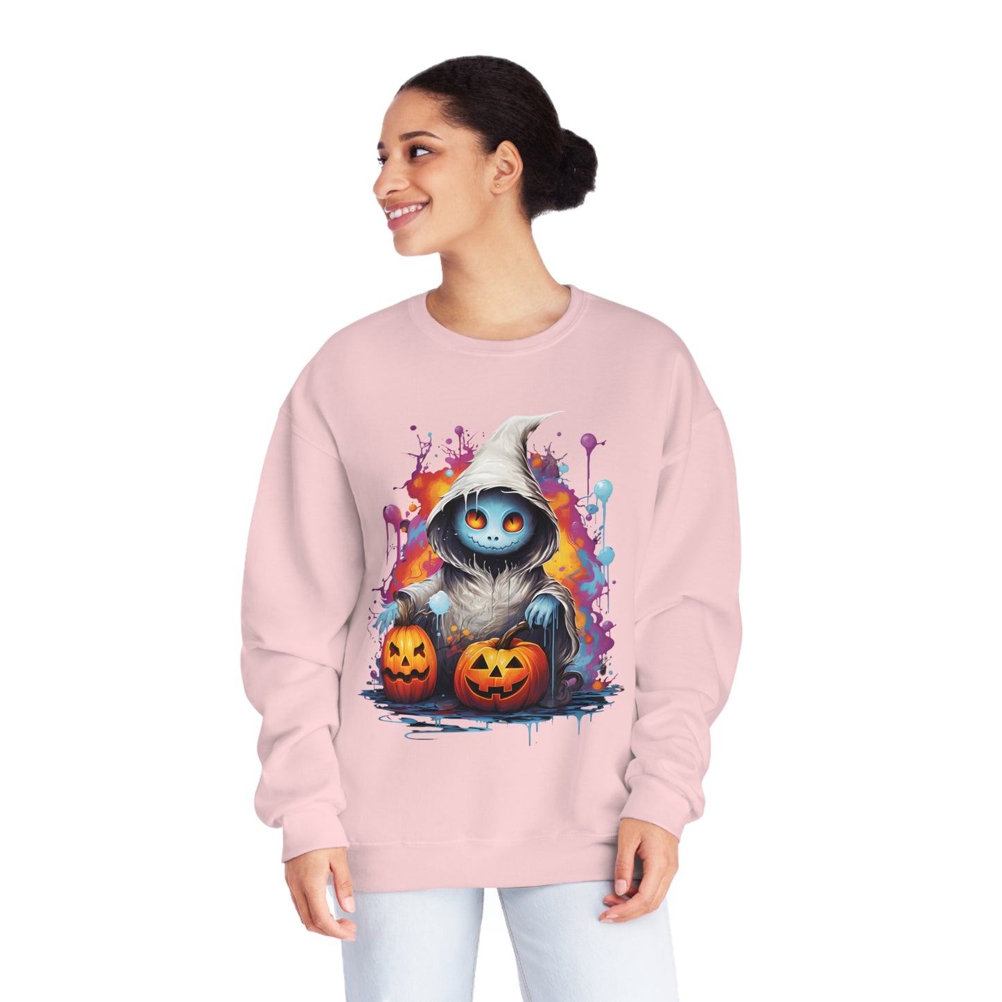 Cute Halloween Unisex Sweatshirt Jack-O-Lanterns Graphic Shirt Gifts Spooky Long Sleeve Crewneck Shirt Tops