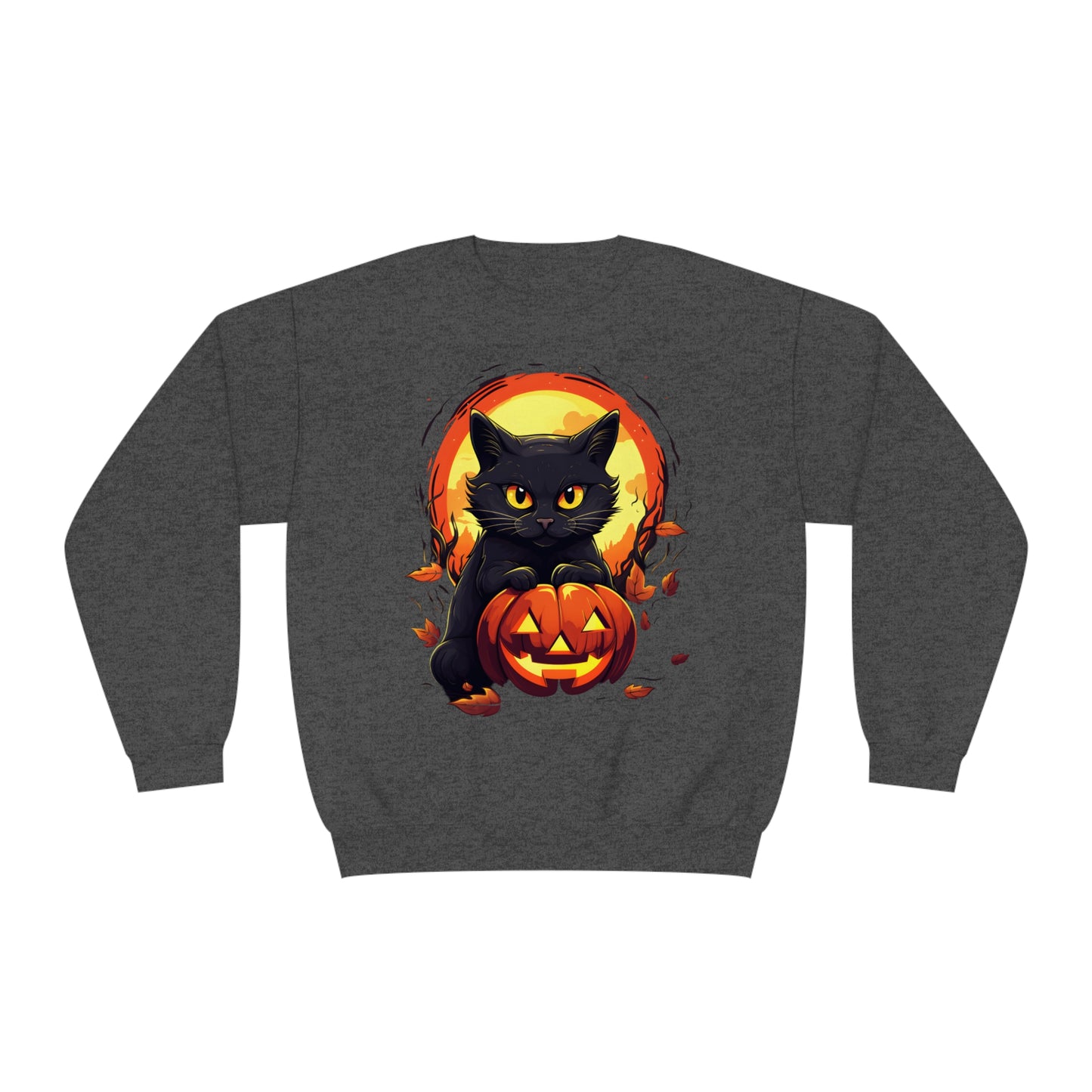 Halloween Cat Sweatshirt Unisex Funny Cat Jack-O-Lantern Graphic Shirt Gifts Spooky Long Sleeve Crewneck Shirt Tops