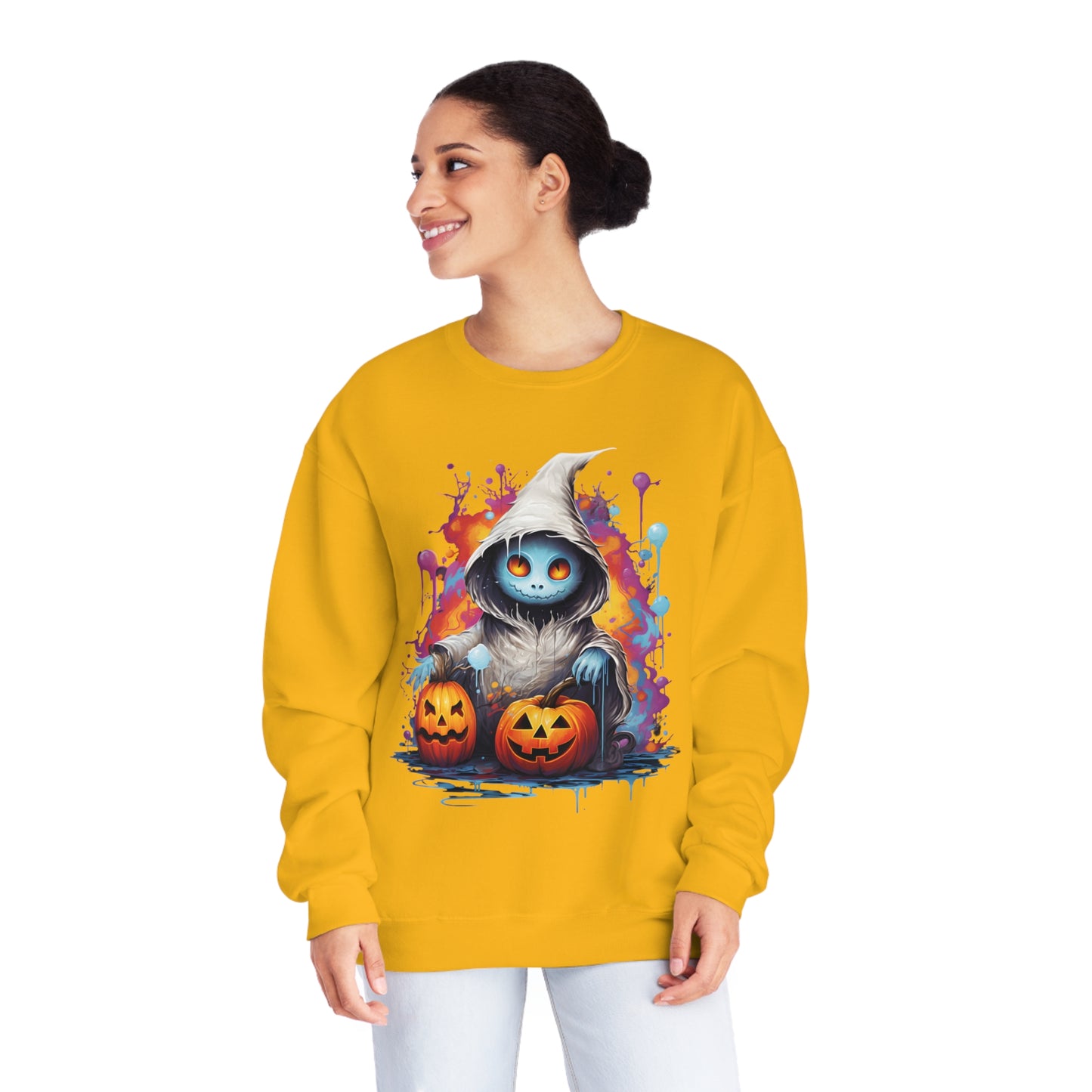 Cute Halloween Unisex Sweatshirt Jack-O-Lanterns Graphic Shirt Gifts Spooky Long Sleeve Crewneck Shirt Tops