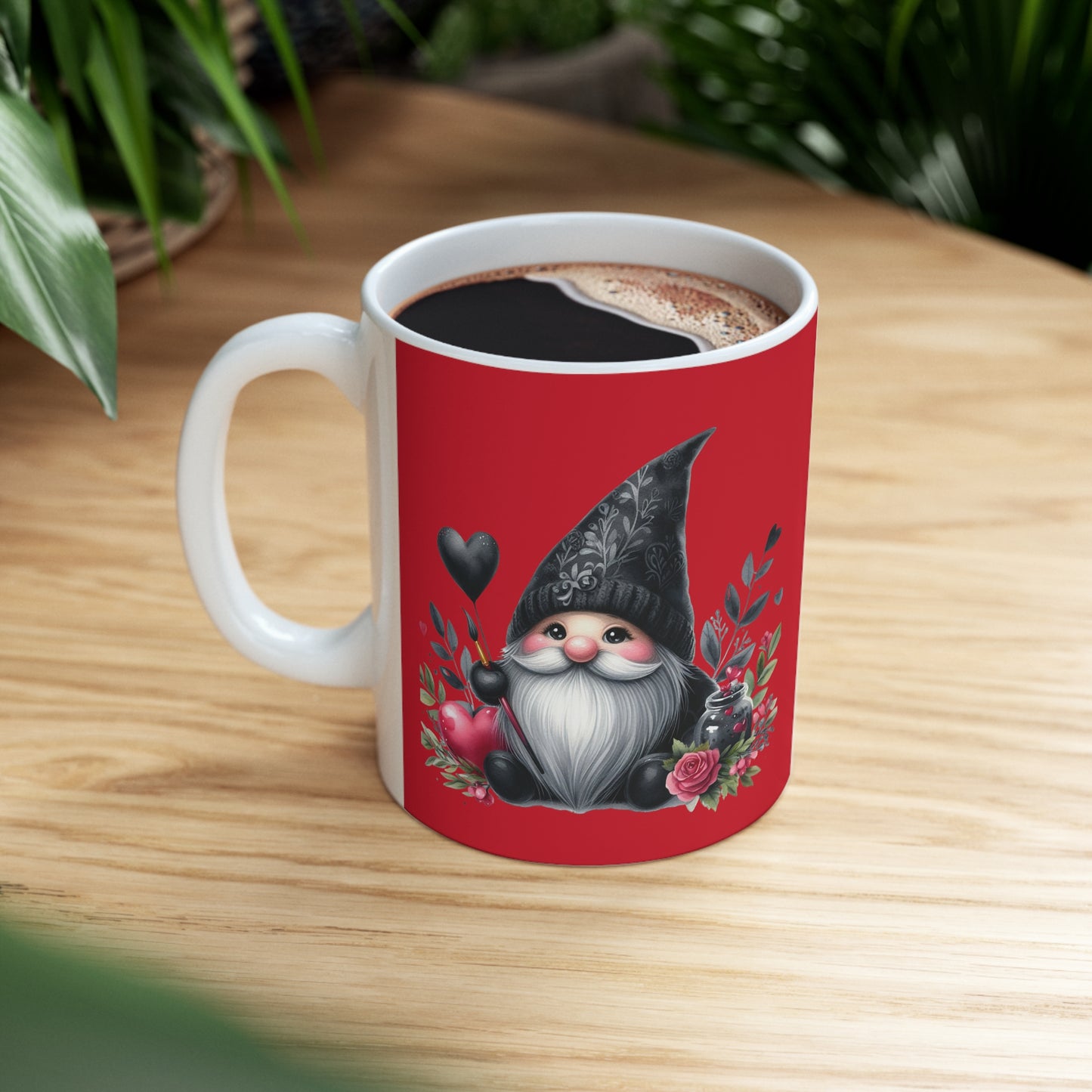 Black Valentine Gnome Ceramic Mug 11oz