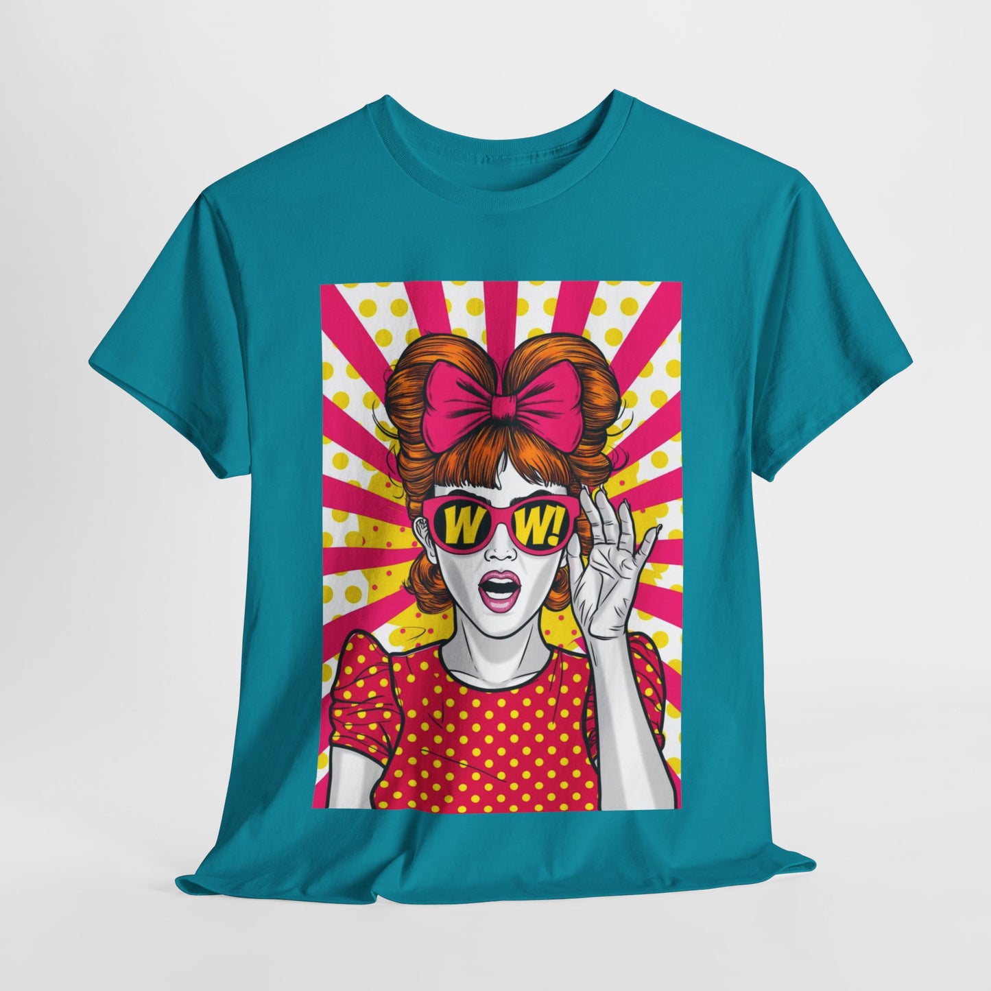 PopArt Girl WOW with Sunglasses Unisex heavy cotton Tshirt