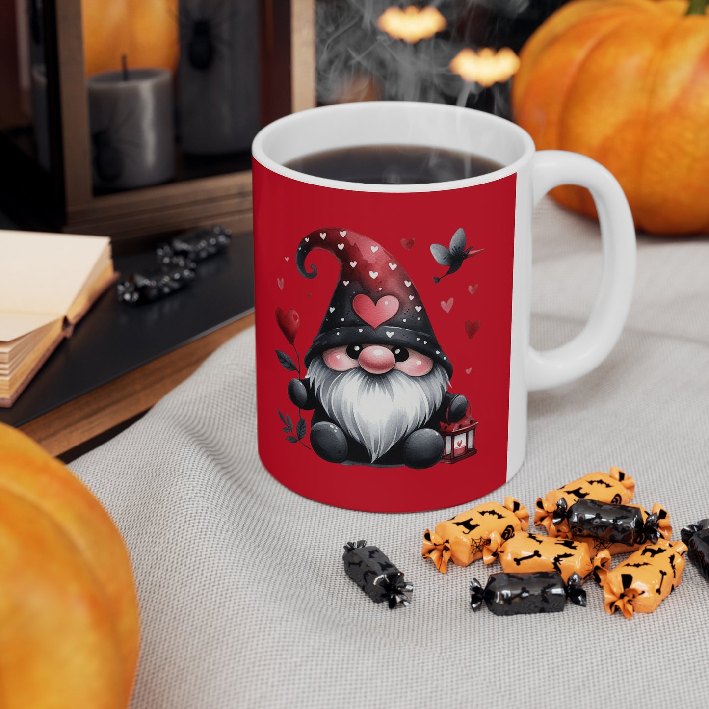 Black Valentine Gnome Ceramic Mug 11oz