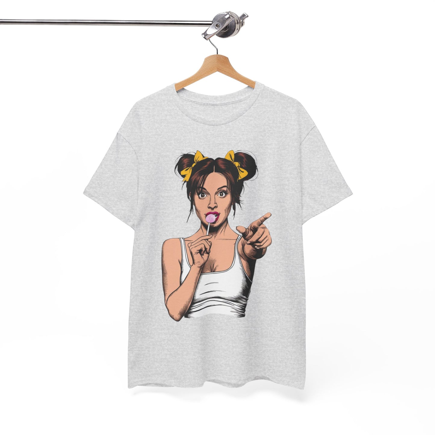 Sexy PopArt Girl with pigtails and Sucker Unisex heavy cotton Tshirt