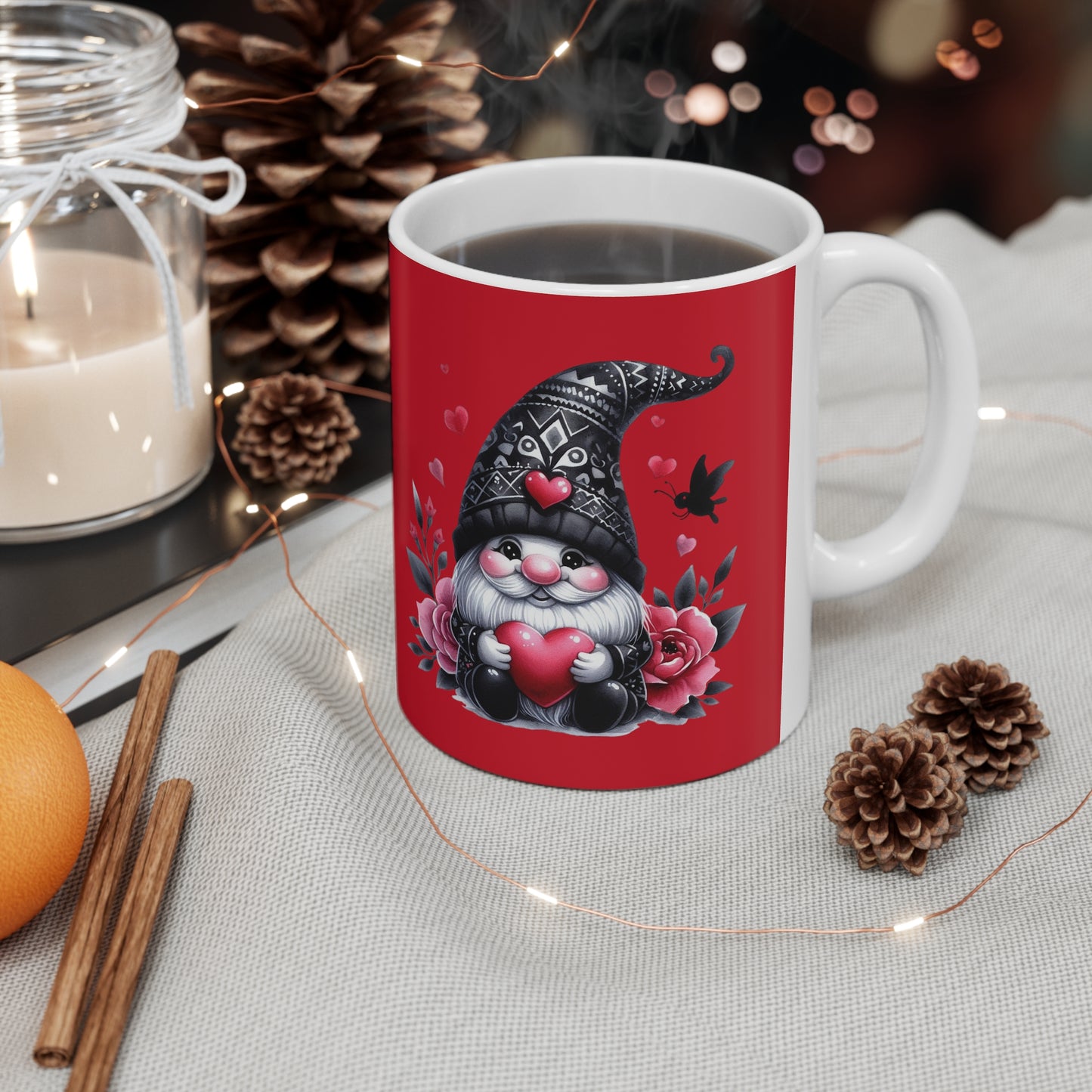 Black Valentine Gnome Ceramic Mug 11oz