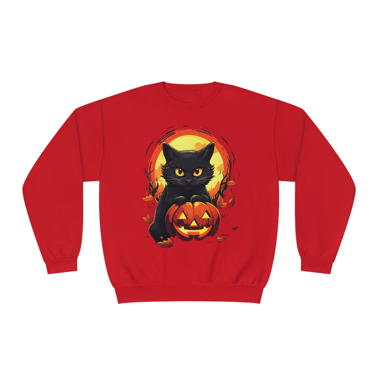 Halloween Cat Sweatshirt Unisex Funny Cat Jack-O-Lantern Graphic Shirt Gifts Spooky Long Sleeve Crewneck Shirt Tops