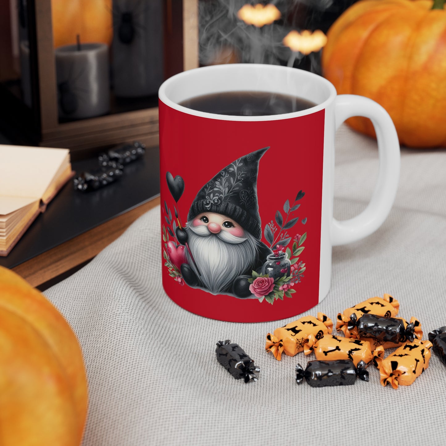 Black Valentine Gnome Ceramic Mug 11oz