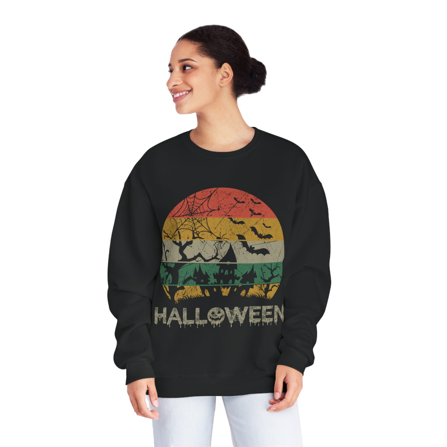 Retro Halloween Spooky House Unisex NuBlend® Crewneck Sweatshirt