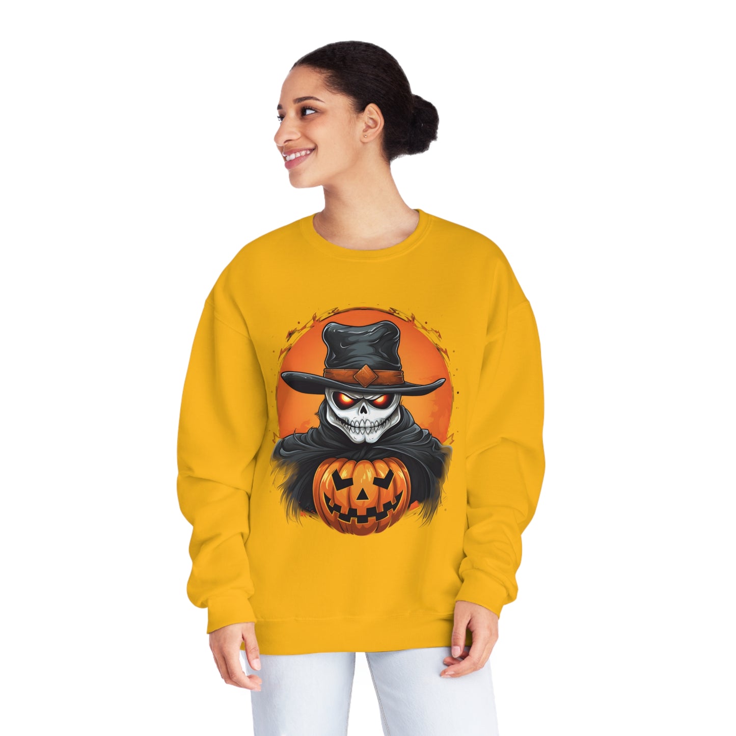 Halloween Cowboy Skeleton Unisex Graphic Shirt Gifts Spooky Long Sleeve Crewneck Shirt Tops