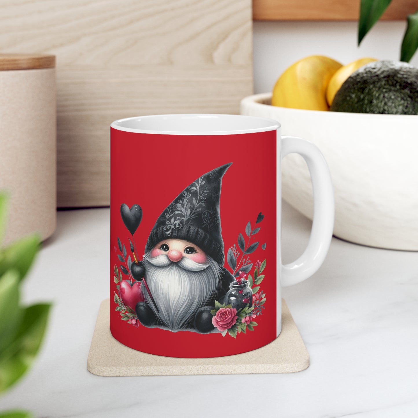 Black Valentine Gnome Ceramic Mug 11oz