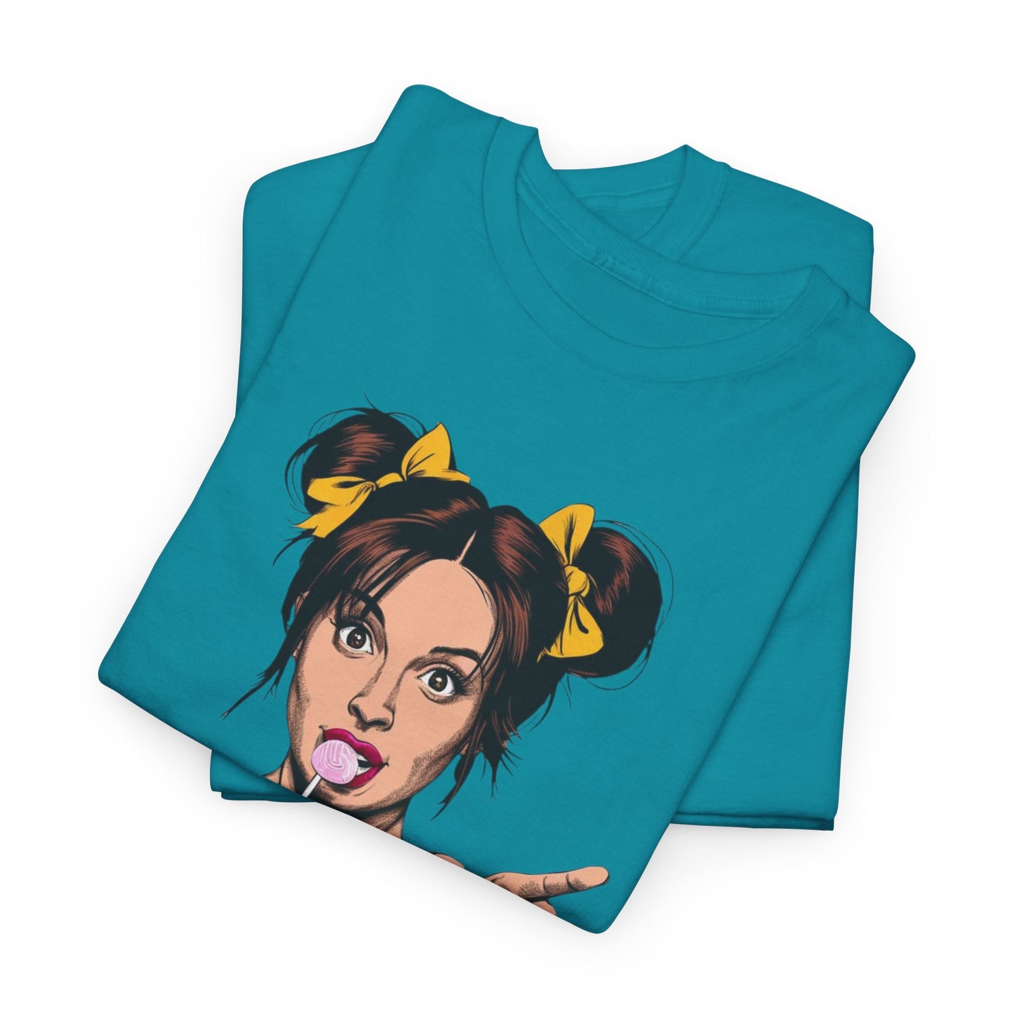 Sexy PopArt Girl with pigtails and Sucker Unisex heavy cotton Tshirt