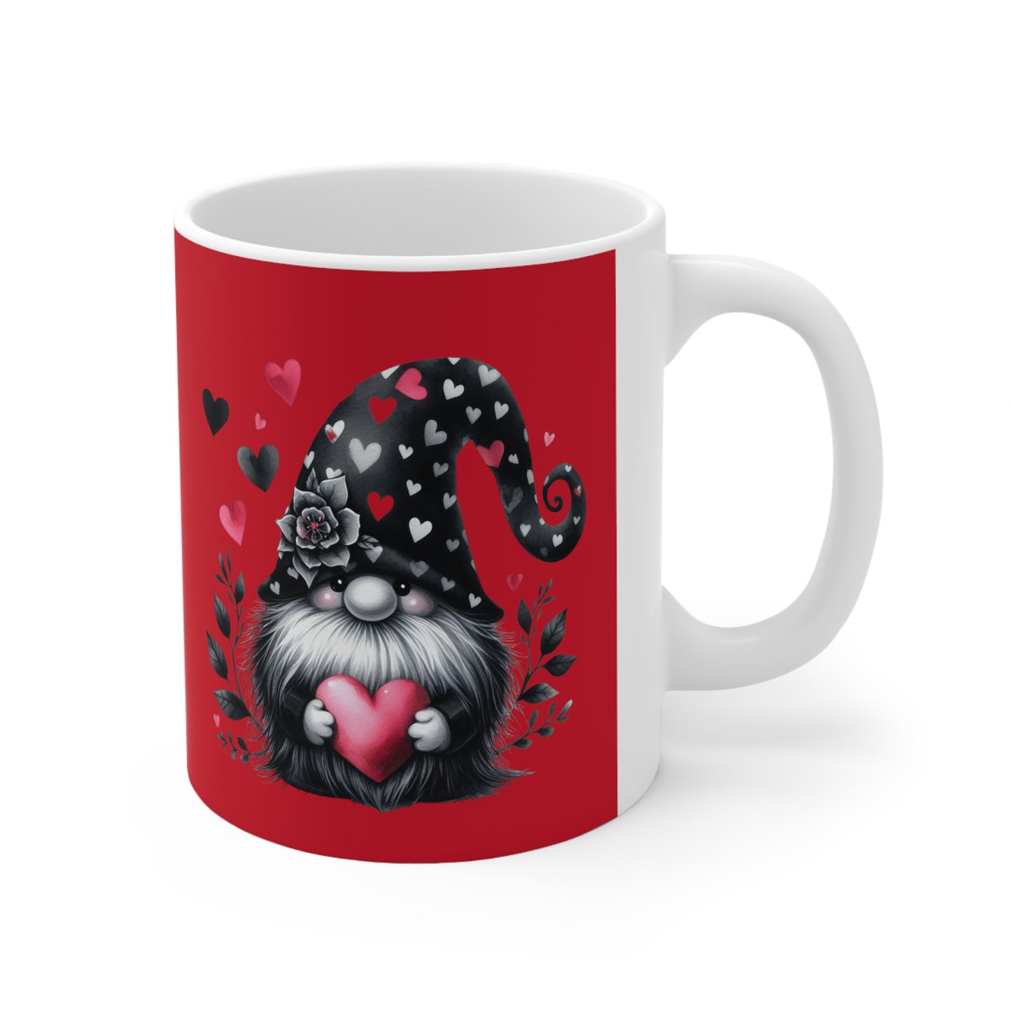 Black Valentine Gnome Ceramic Mug 11oz