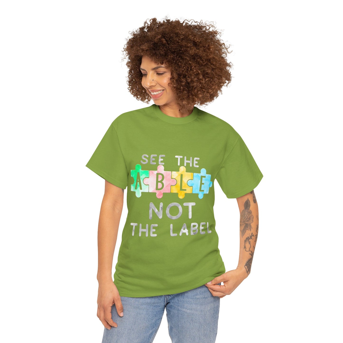 Autism SEE THE ABLE NOT THE LABEL T-shirt Unisex Heavy Cotton