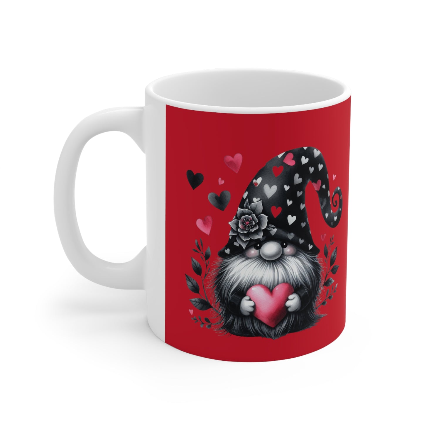 Black Valentine Gnome Ceramic Mug 11oz