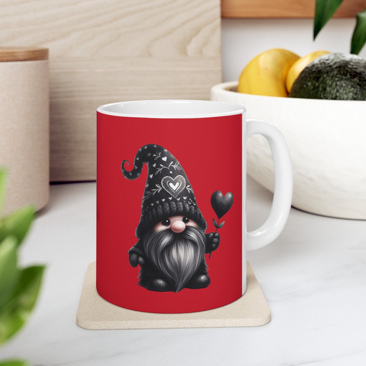 Black Valentine Gnome Ceramic Mug 11oz