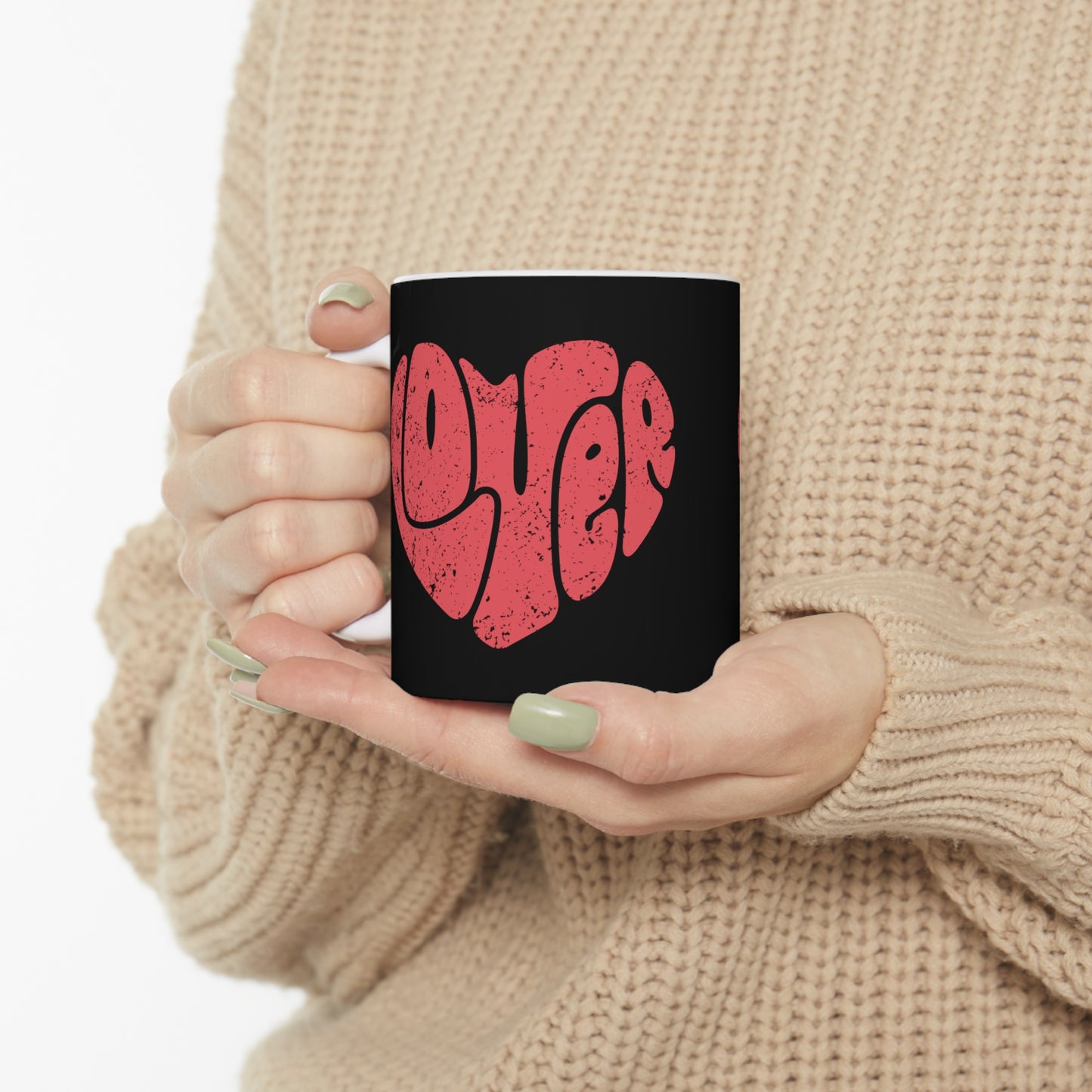 Retro Lover Heart Valentines (Distressed Design) Ceramic Mug 11oz