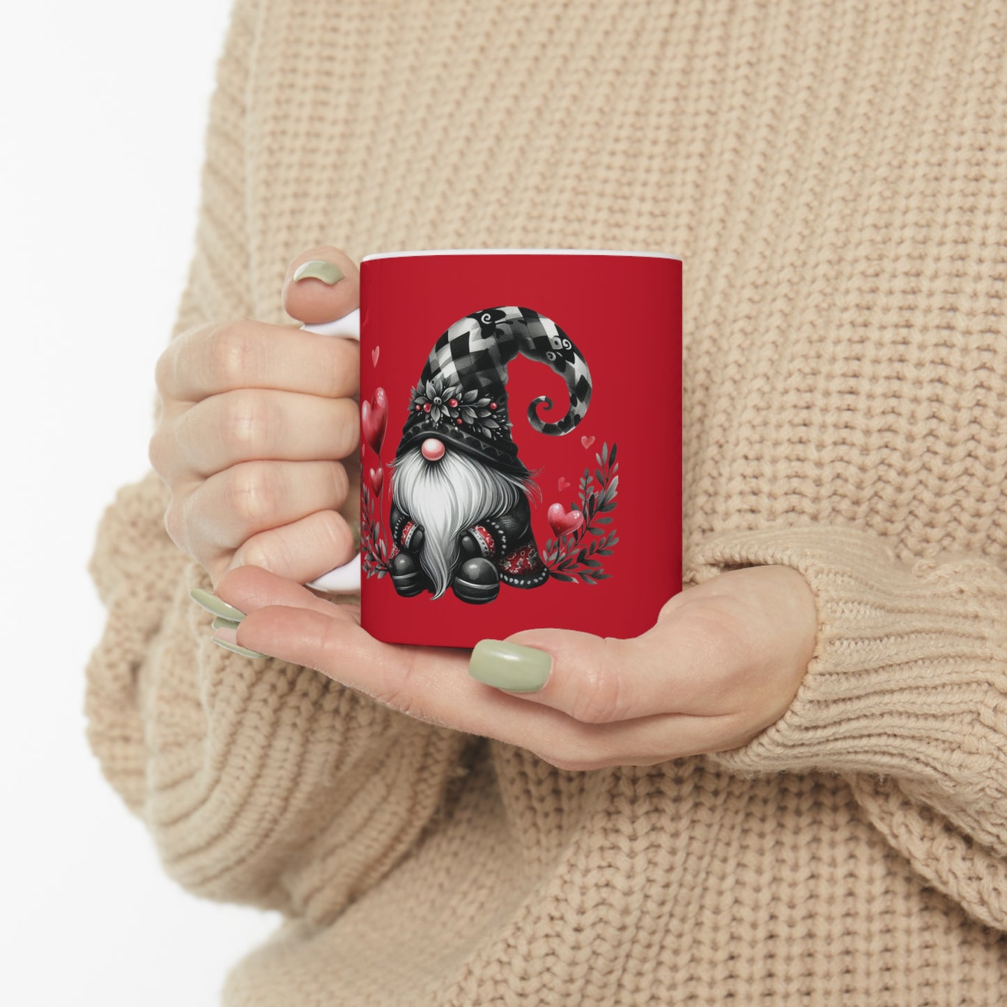 Black Valentine Gnome Ceramic Mug 11oz