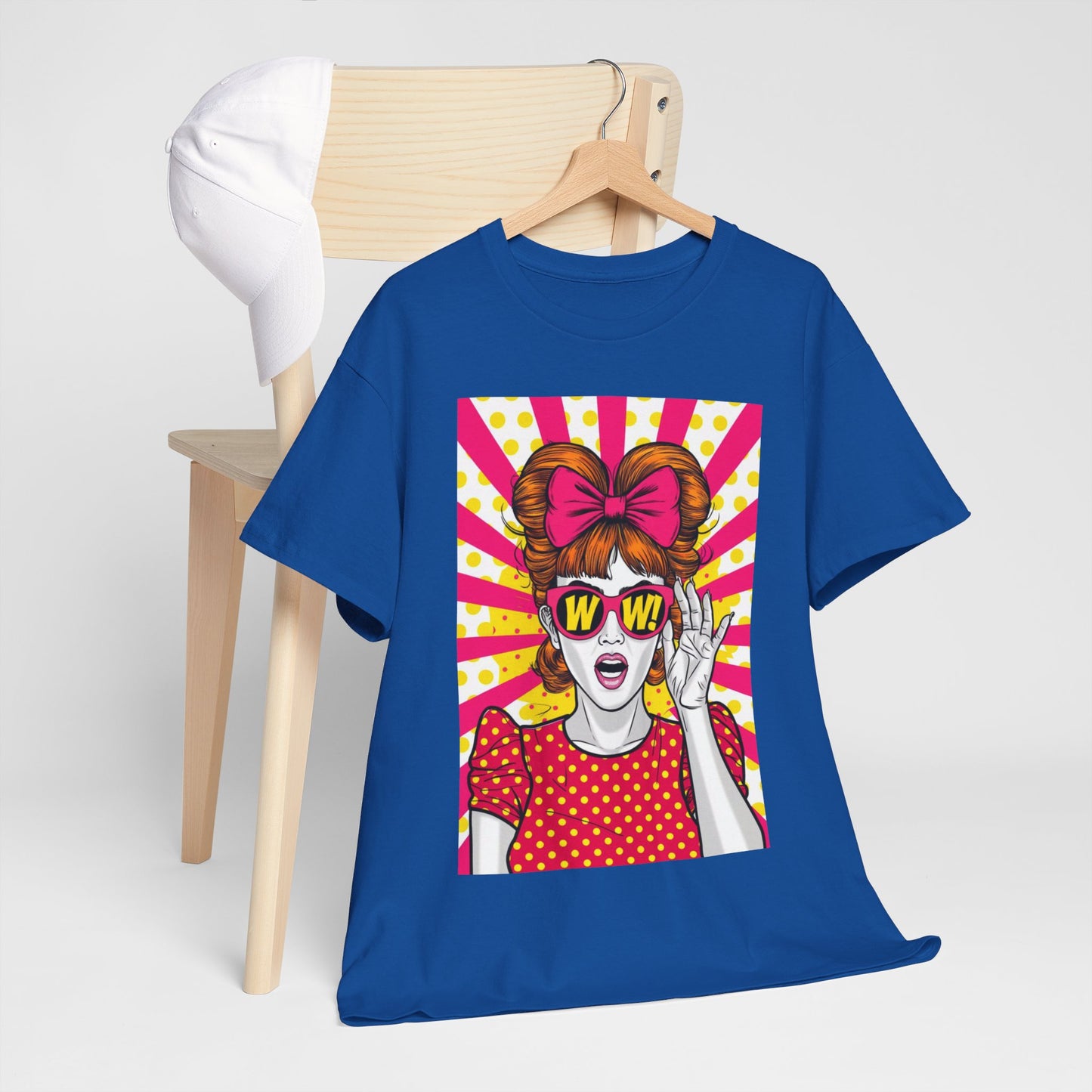 PopArt Girl WOW with Sunglasses Unisex heavy cotton Tshirt