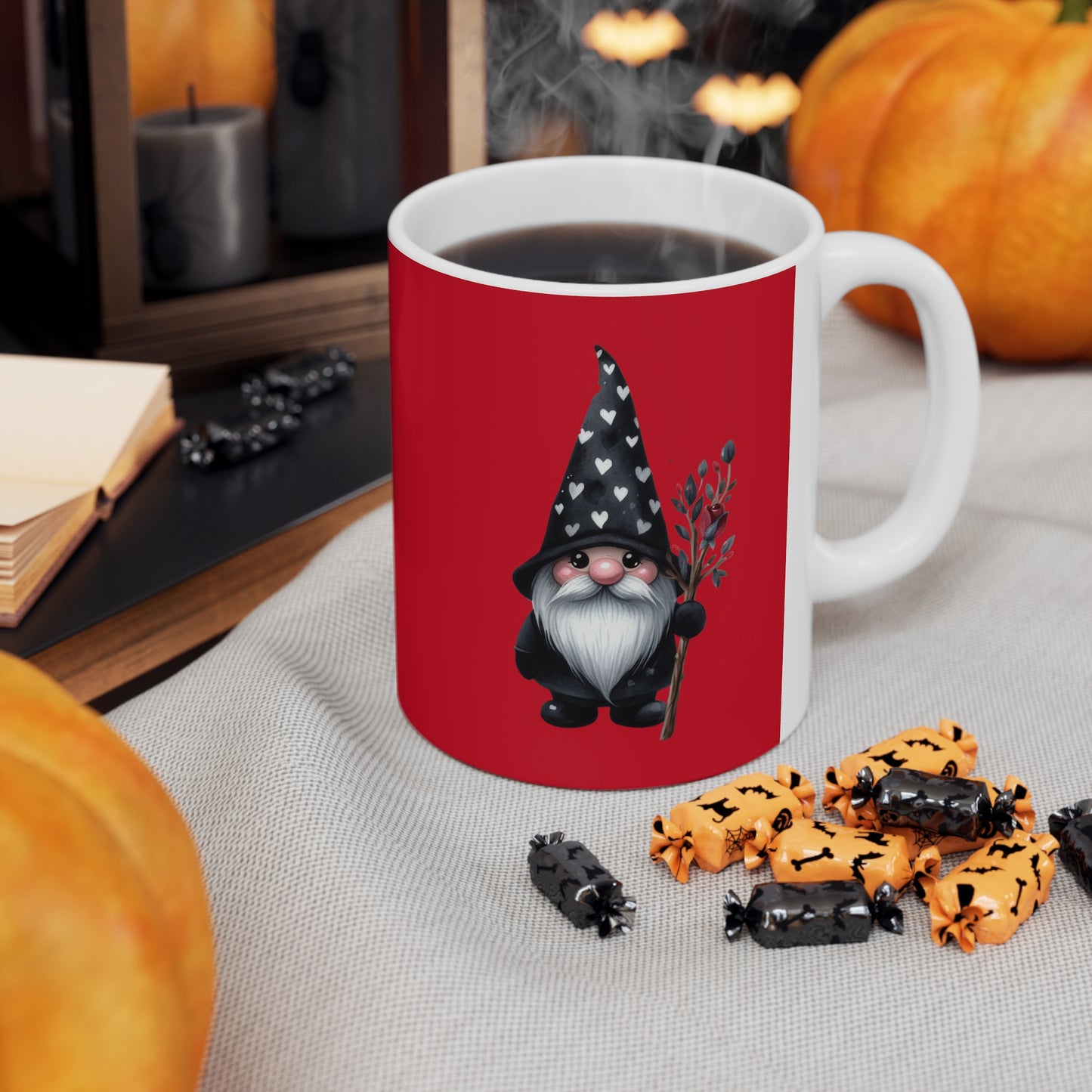 Black Valentine Gnome Ceramic Mug 11oz