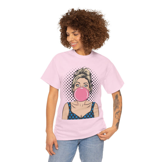 PopArt Girl Bubble Gum Bubble Tshirt unisex heavy cotton