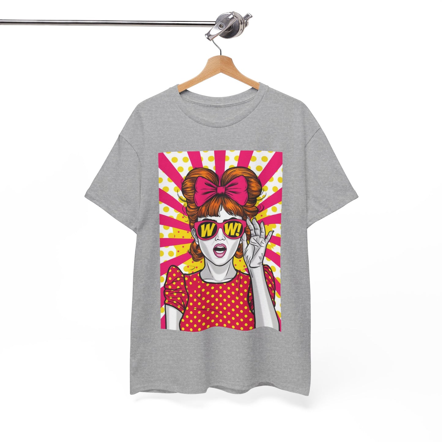 PopArt Girl WOW with Sunglasses Unisex heavy cotton Tshirt