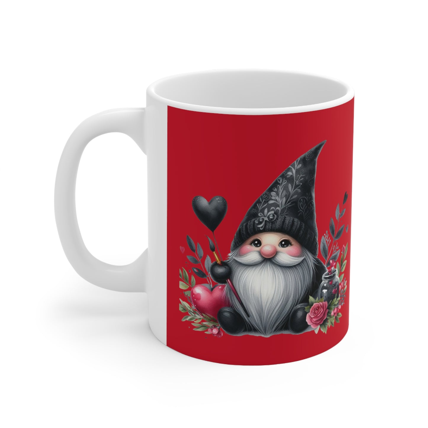 Black Valentine Gnome Ceramic Mug 11oz