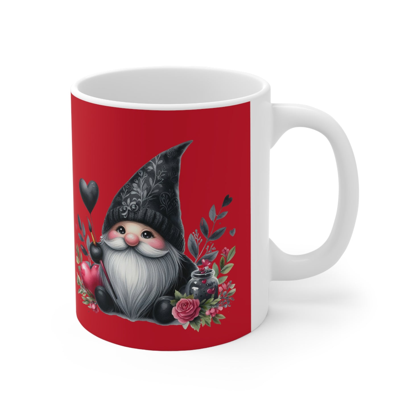 Black Valentine Gnome Ceramic Mug 11oz