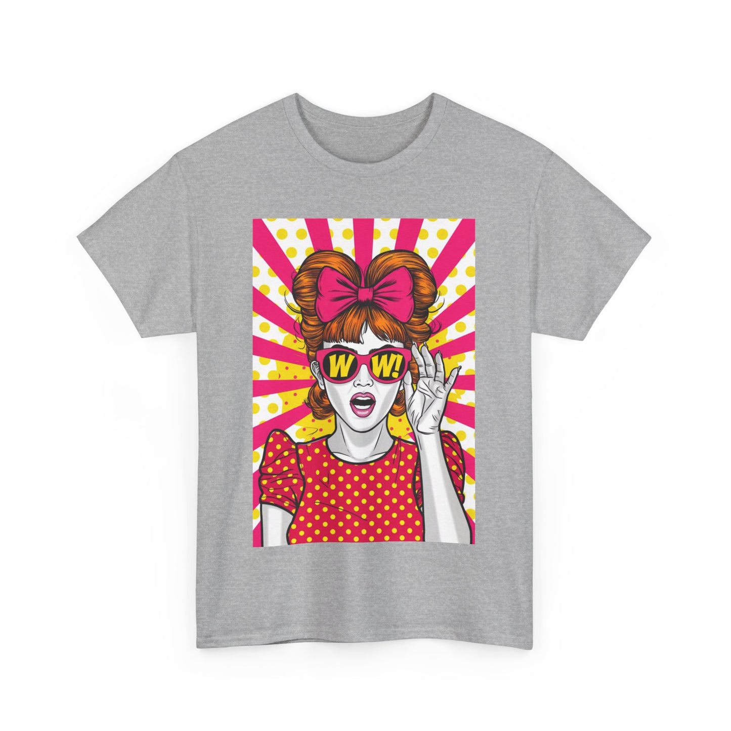 PopArt Girl WOW with Sunglasses Unisex heavy cotton Tshirt