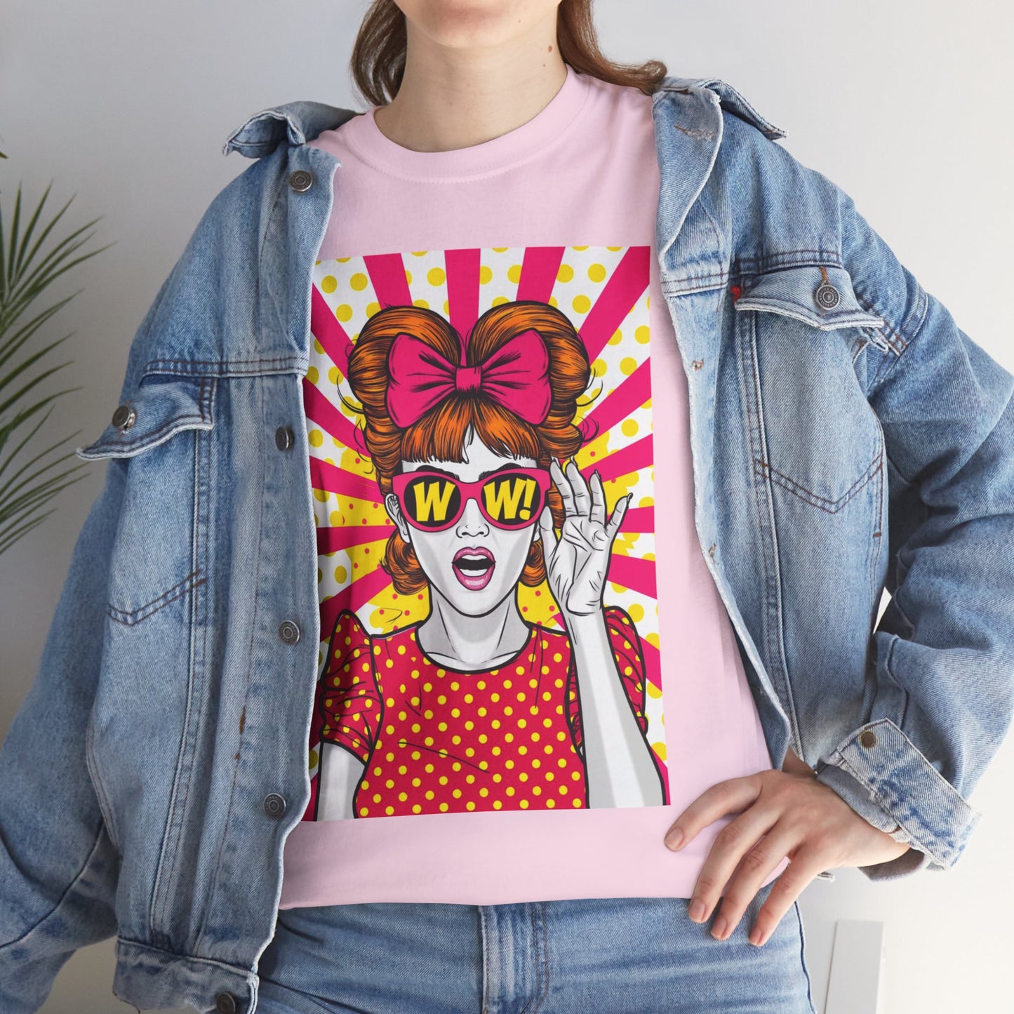 PopArt Girl WOW with Sunglasses Unisex heavy cotton Tshirt