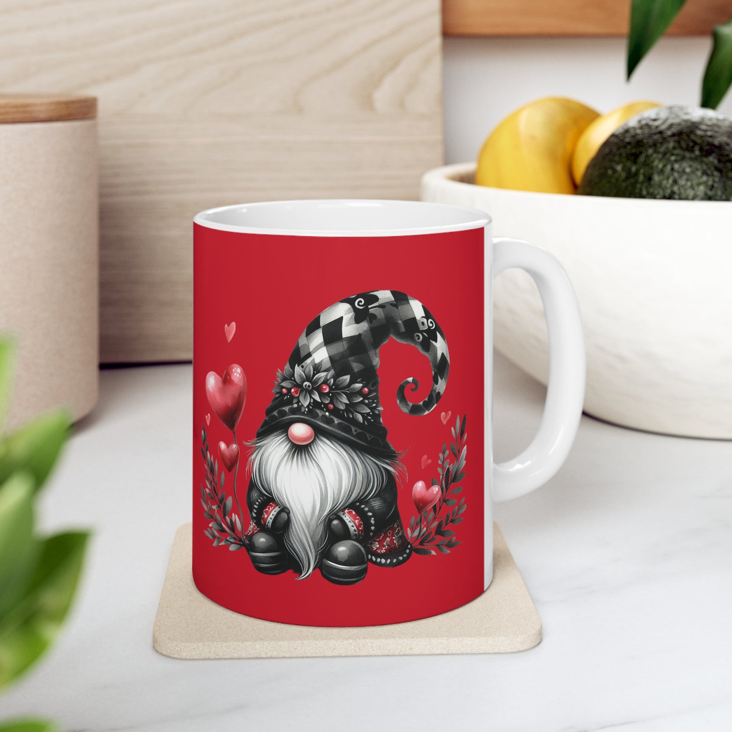 Black Valentine Gnome Ceramic Mug 11oz