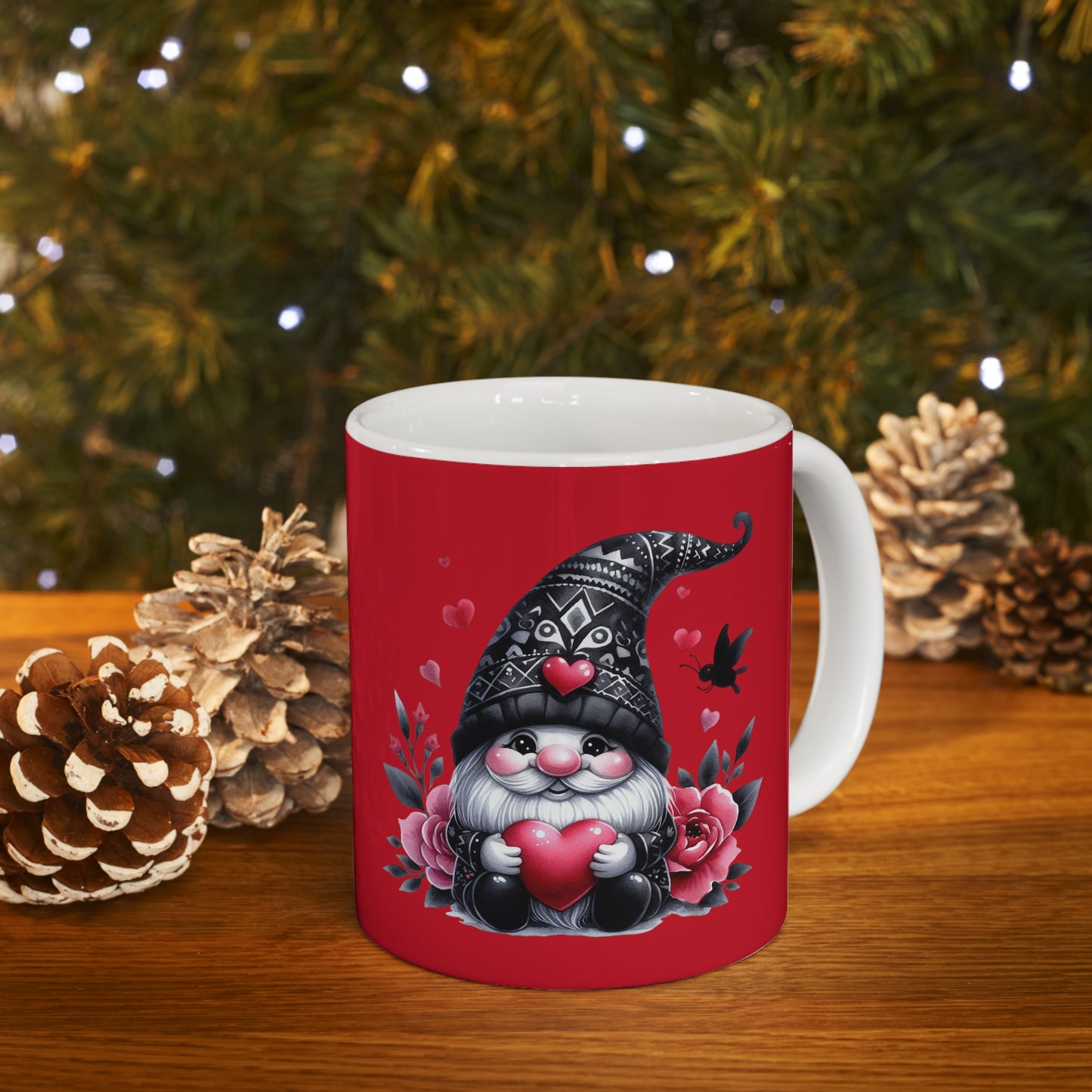 Black Valentine Gnome Ceramic Mug 11oz