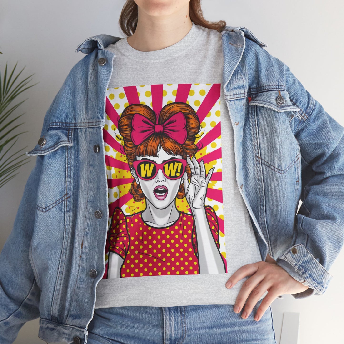 PopArt Girl WOW with Sunglasses Unisex heavy cotton Tshirt