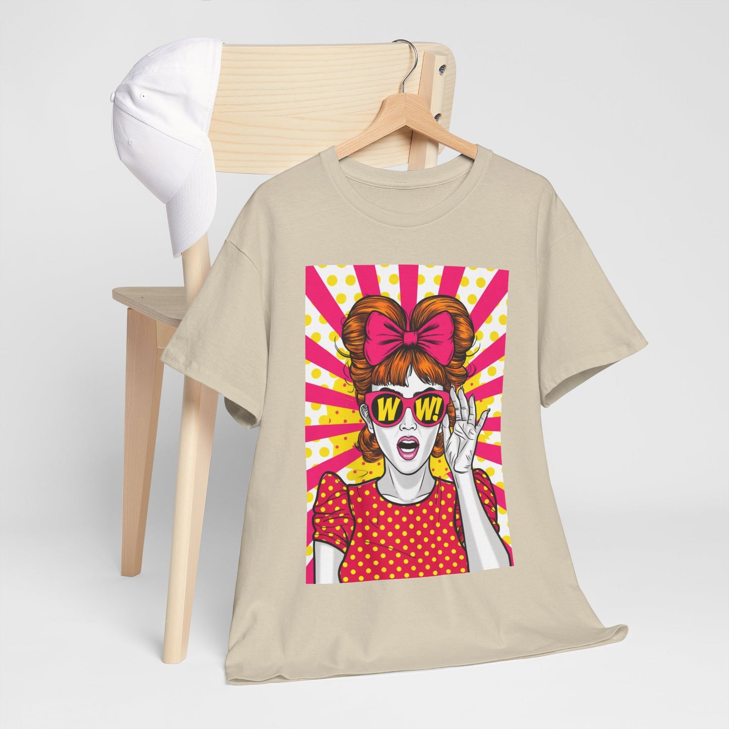 PopArt Girl WOW with Sunglasses Unisex heavy cotton Tshirt