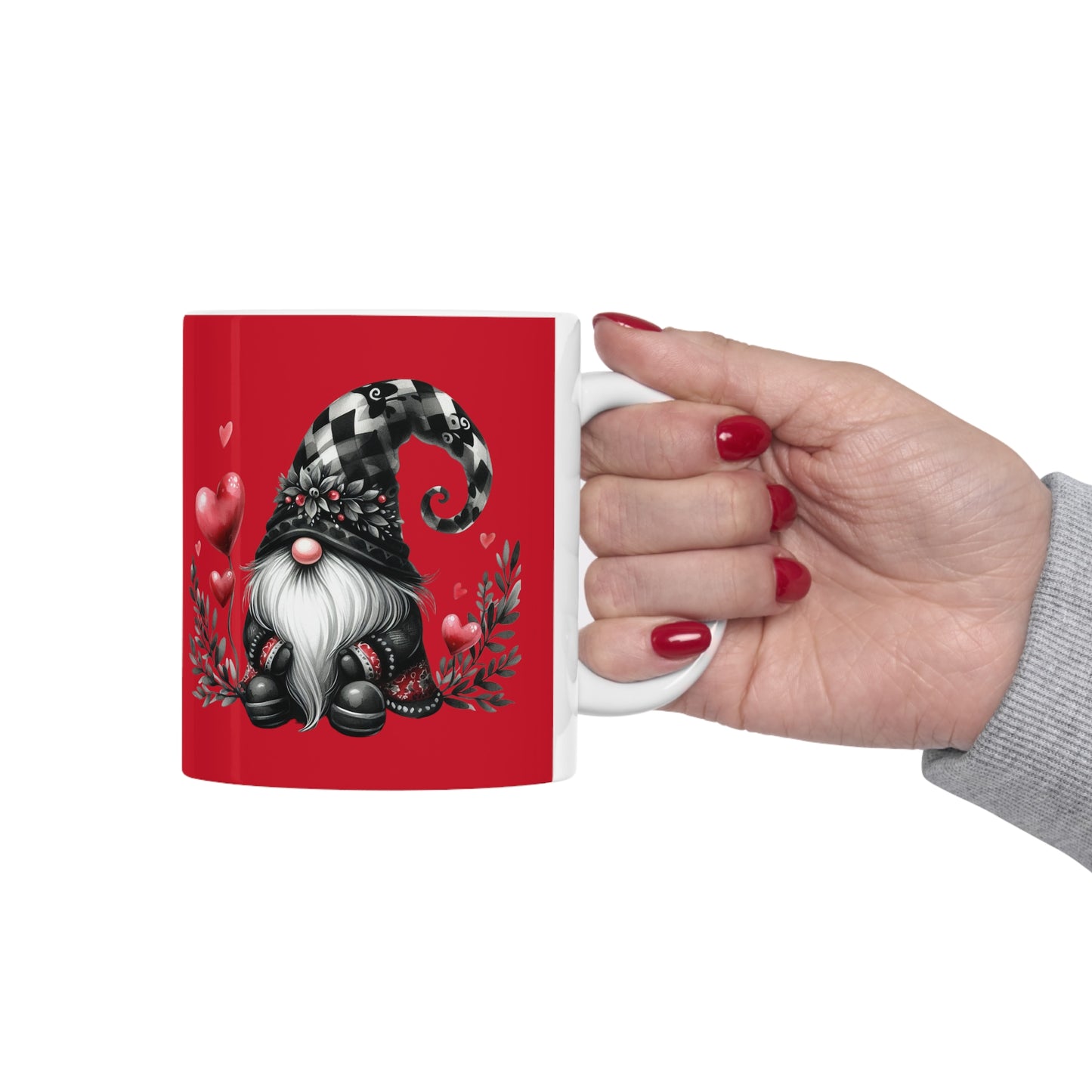 Black Valentine Gnome Ceramic Mug 11oz