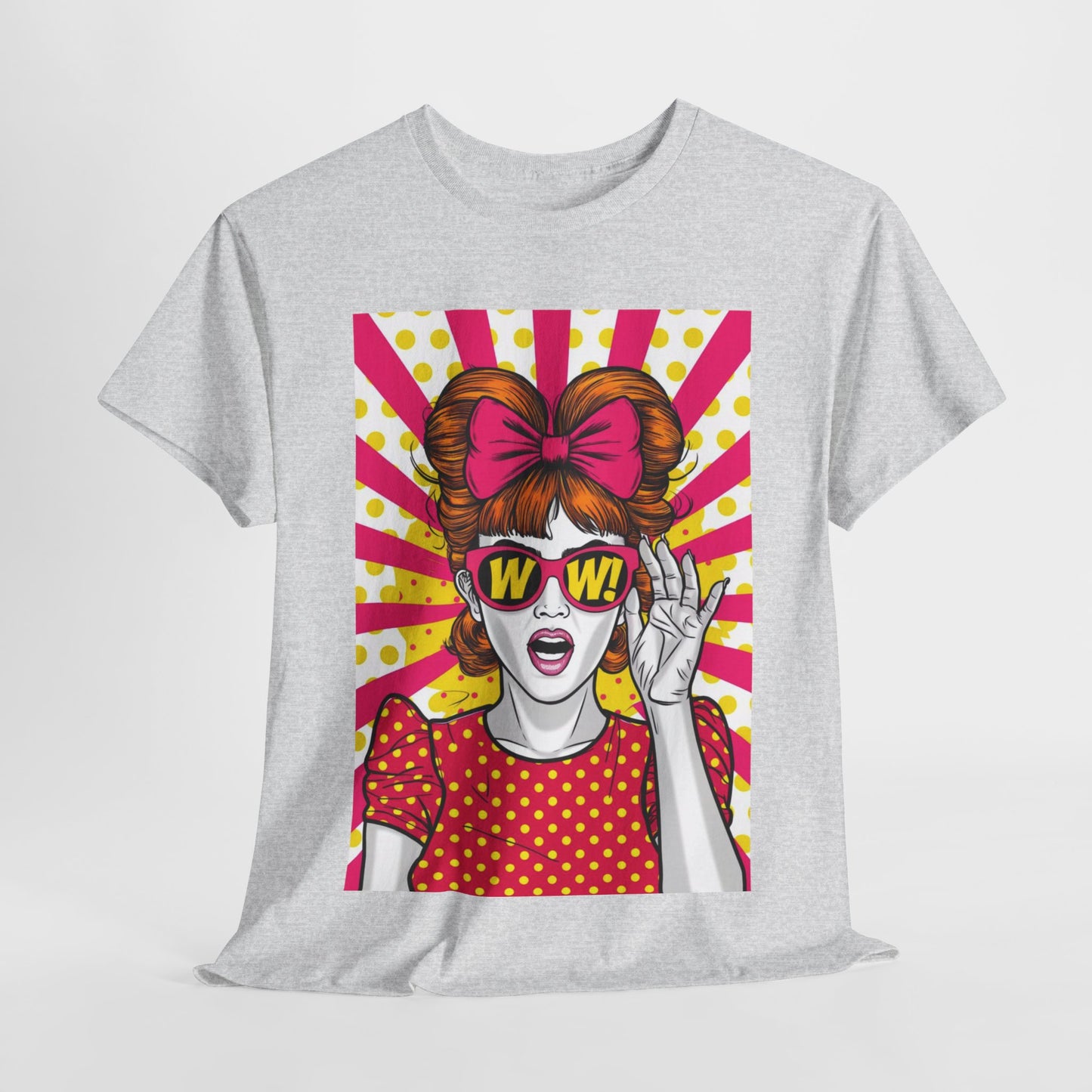 PopArt Girl WOW with Sunglasses Unisex heavy cotton Tshirt