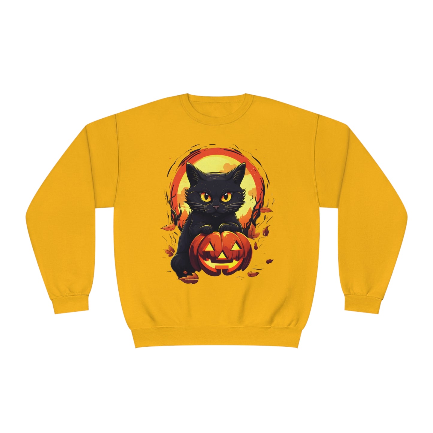 Halloween Cat Sweatshirt Unisex Funny Cat Jack-O-Lantern Graphic Shirt Gifts Spooky Long Sleeve Crewneck Shirt Tops