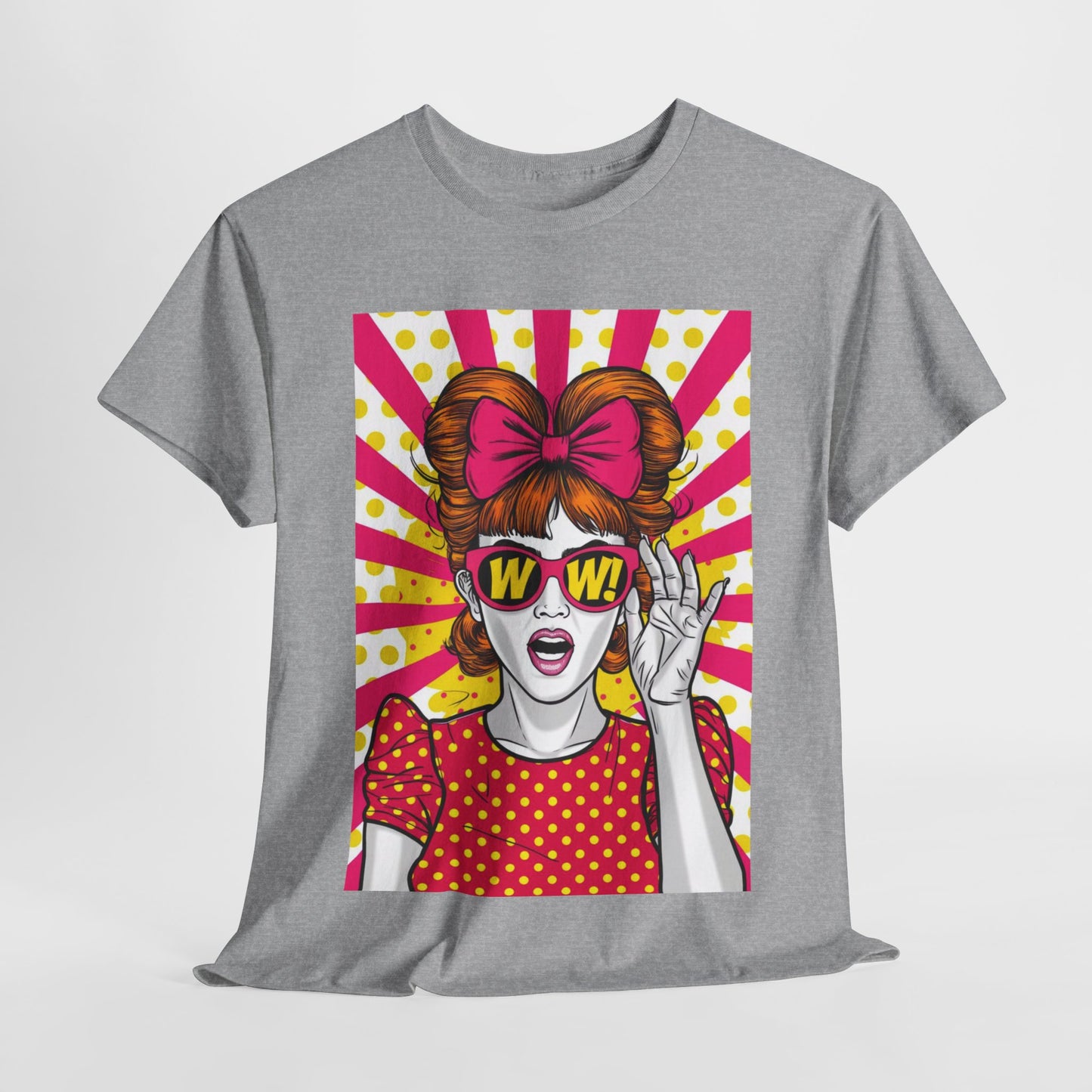 PopArt Girl WOW with Sunglasses Unisex heavy cotton Tshirt