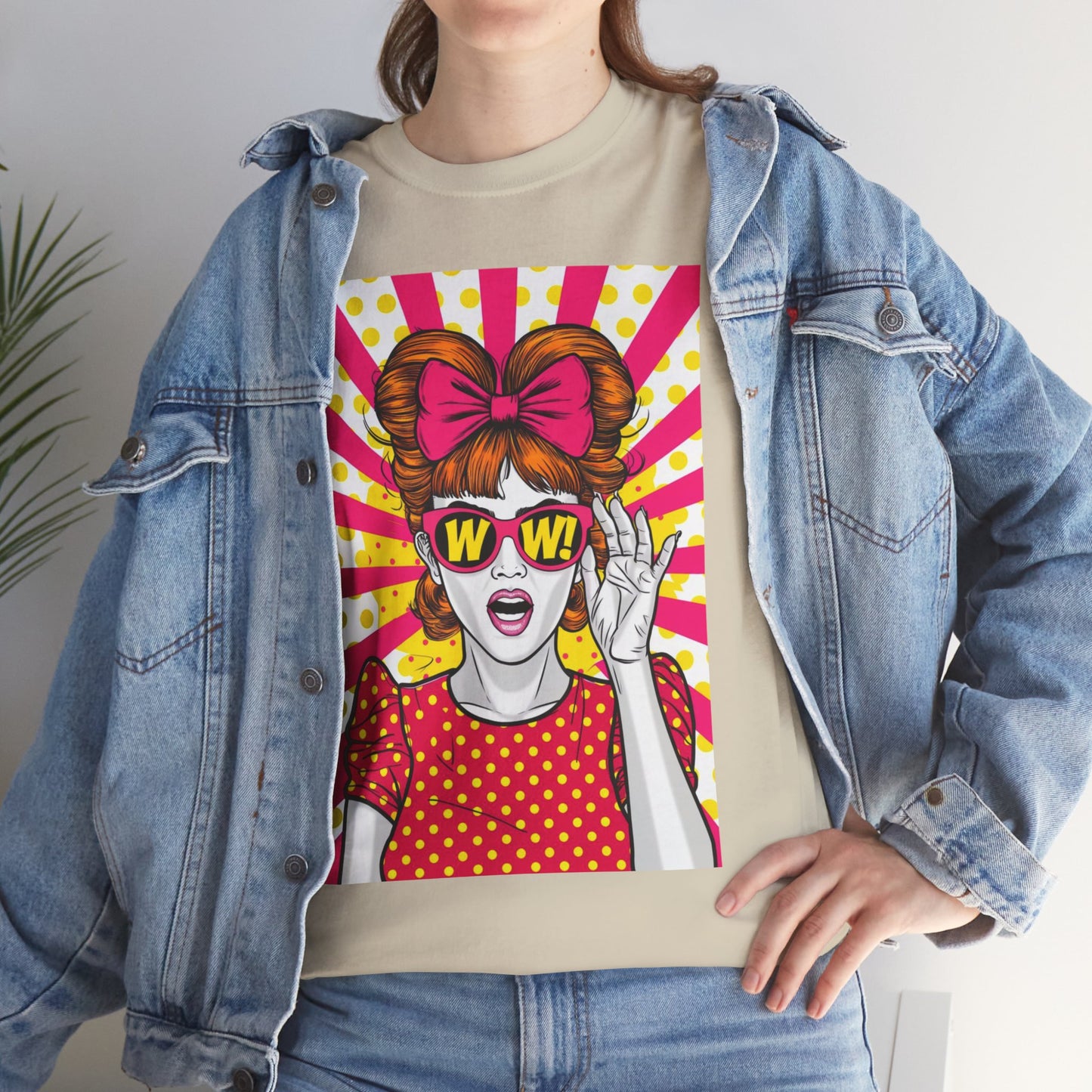 PopArt Girl WOW with Sunglasses Unisex heavy cotton Tshirt