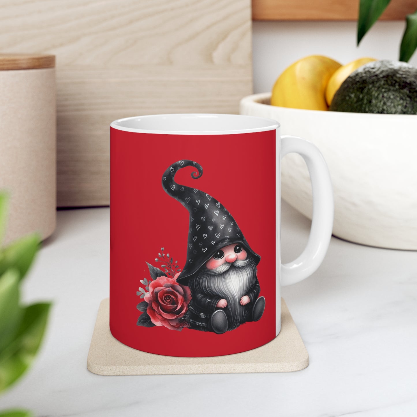 Black Valentine Gnome Ceramic Mug 11oz