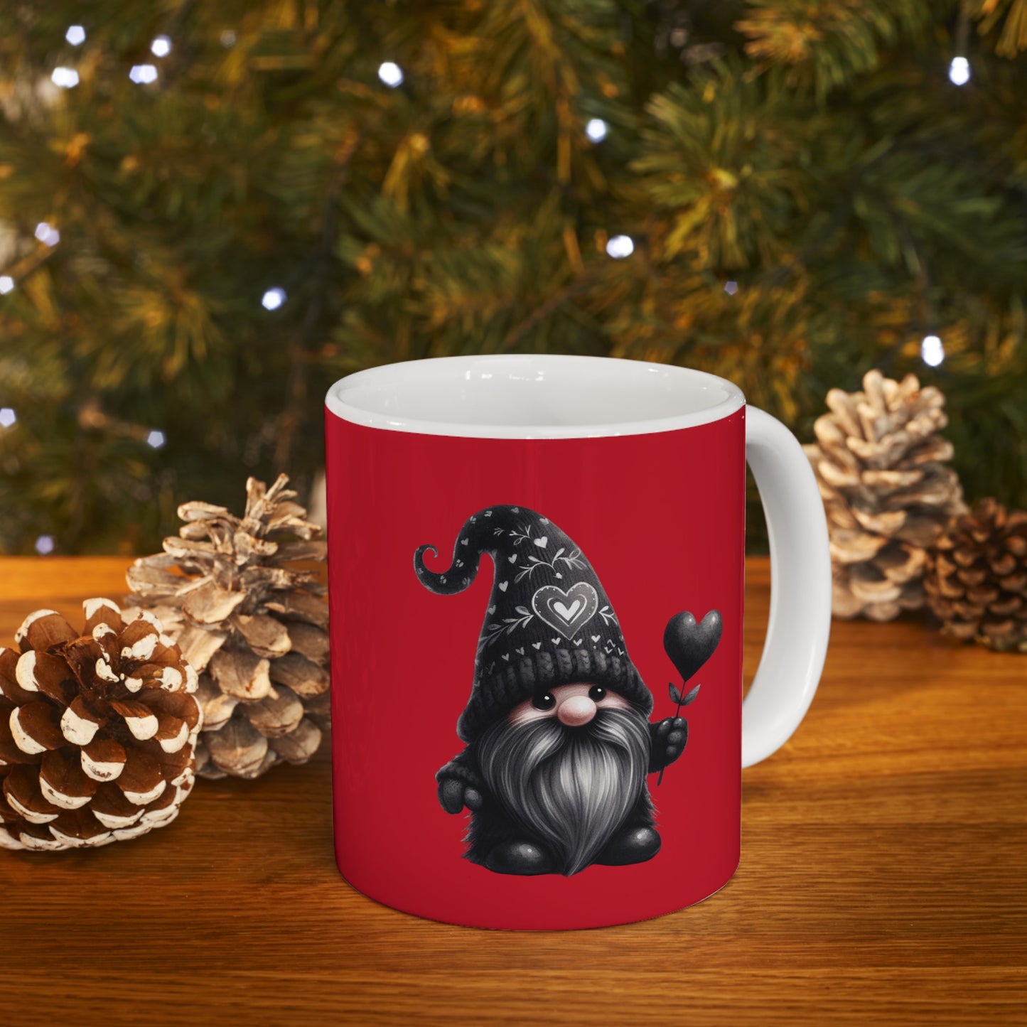 Black Valentine Gnome Ceramic Mug 11oz