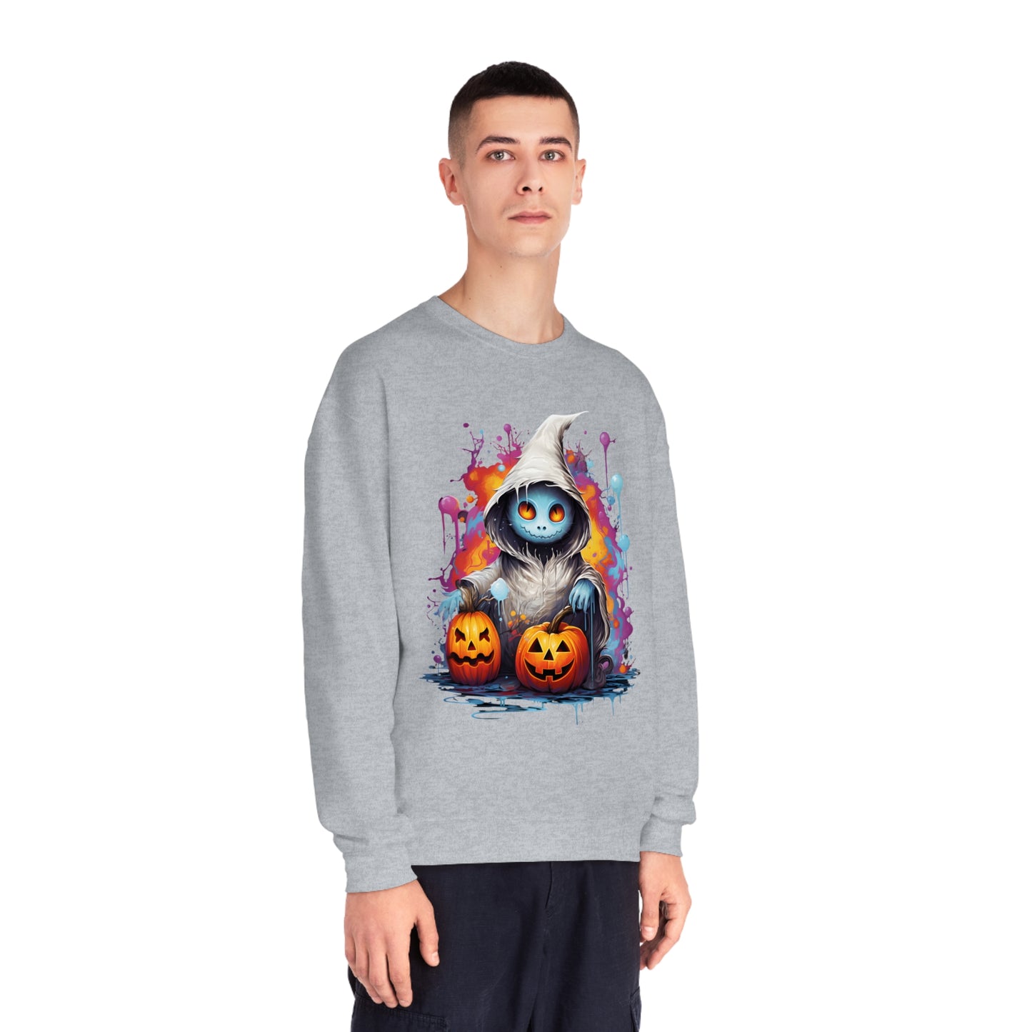 Cute Halloween Unisex Sweatshirt Jack-O-Lanterns Graphic Shirt Gifts Spooky Long Sleeve Crewneck Shirt Tops