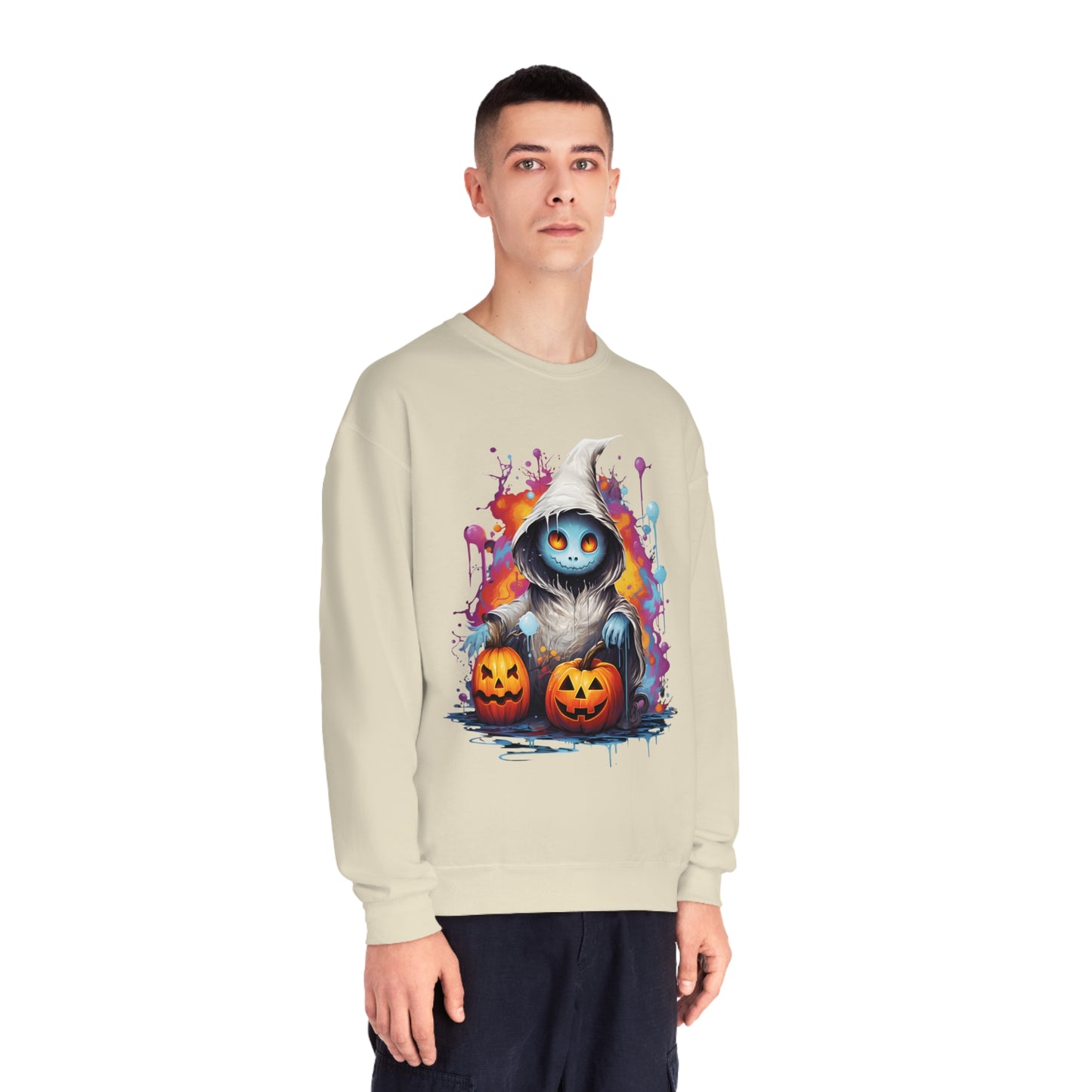 Cute Halloween Unisex Sweatshirt Jack-O-Lanterns Graphic Shirt Gifts Spooky Long Sleeve Crewneck Shirt Tops