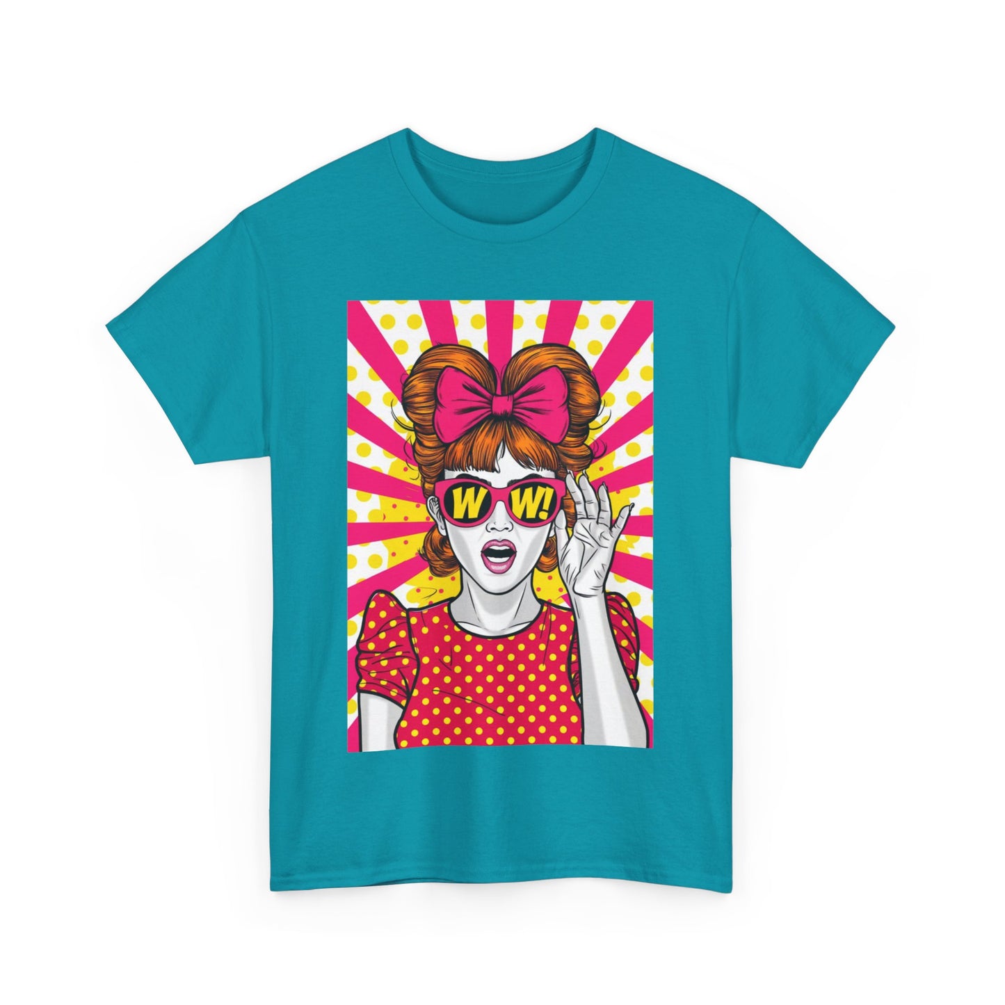 PopArt Girl WOW with Sunglasses Unisex heavy cotton Tshirt