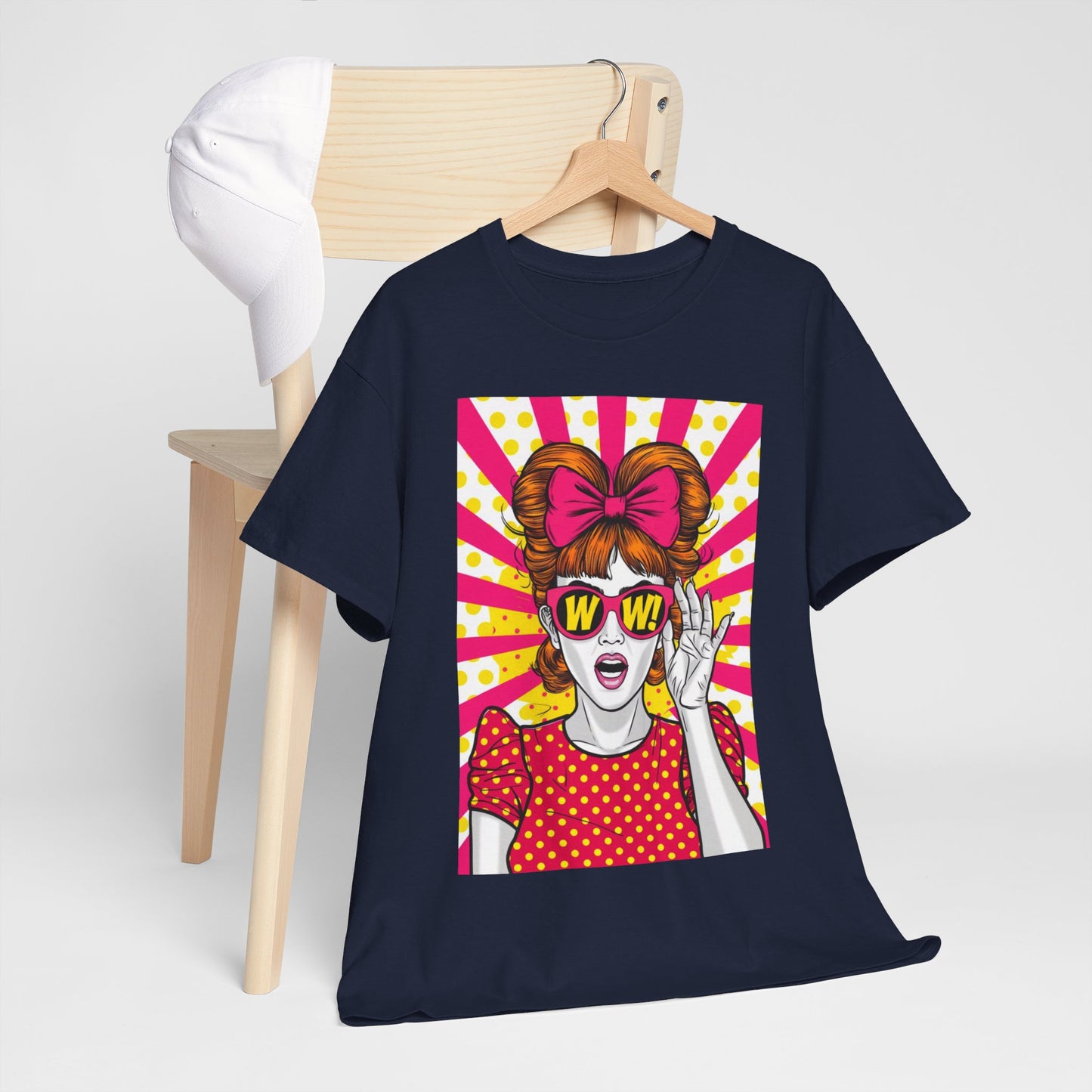 PopArt Girl WOW with Sunglasses Unisex heavy cotton Tshirt