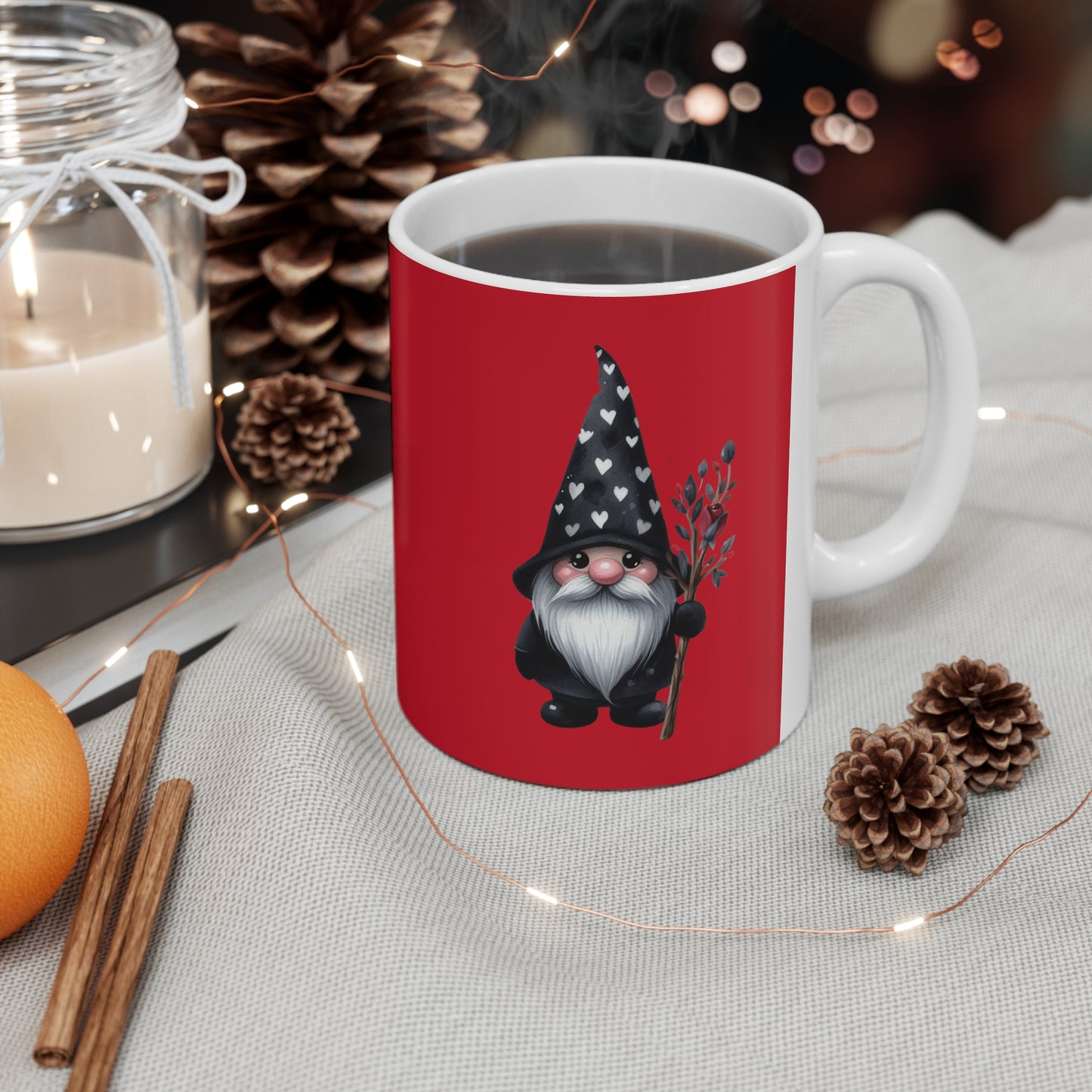 Black Valentine Gnome Ceramic Mug 11oz